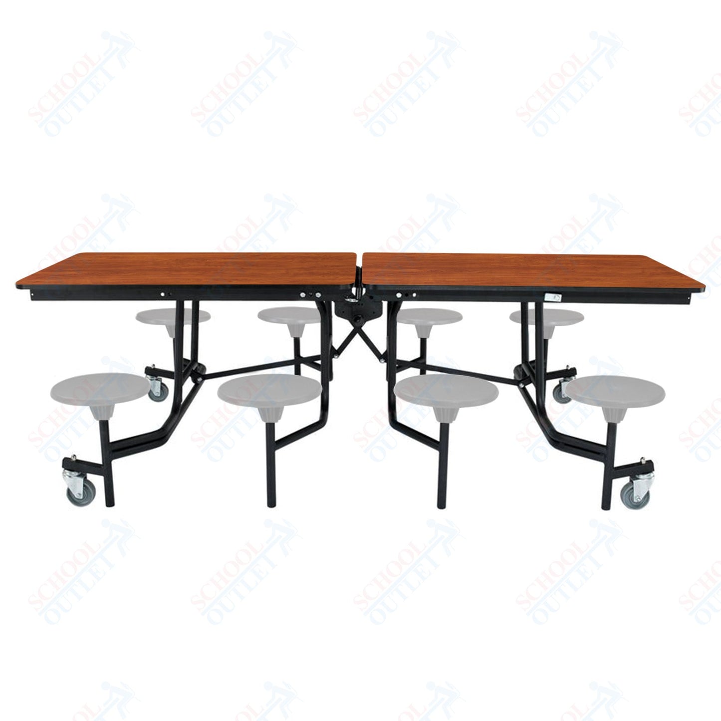 NPS Mobile Cafeteria Table - 30" W x 8' L - 8 Stools - MDF Core - Protect Edge - Chrome Frame