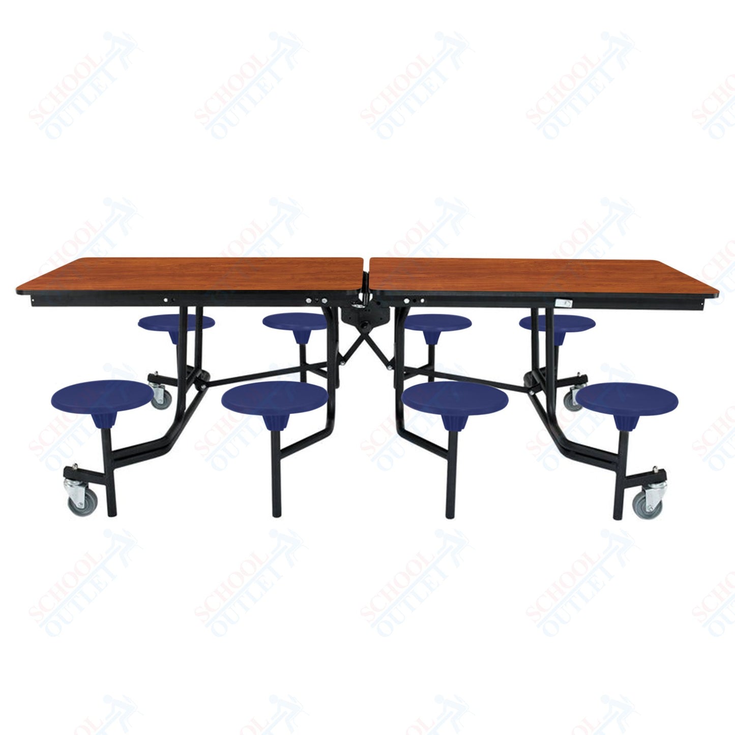 NPS Mobile Cafeteria Table - 30" W x 8' L - 8 Stools - MDF Core - Protect Edge - Chrome Frame