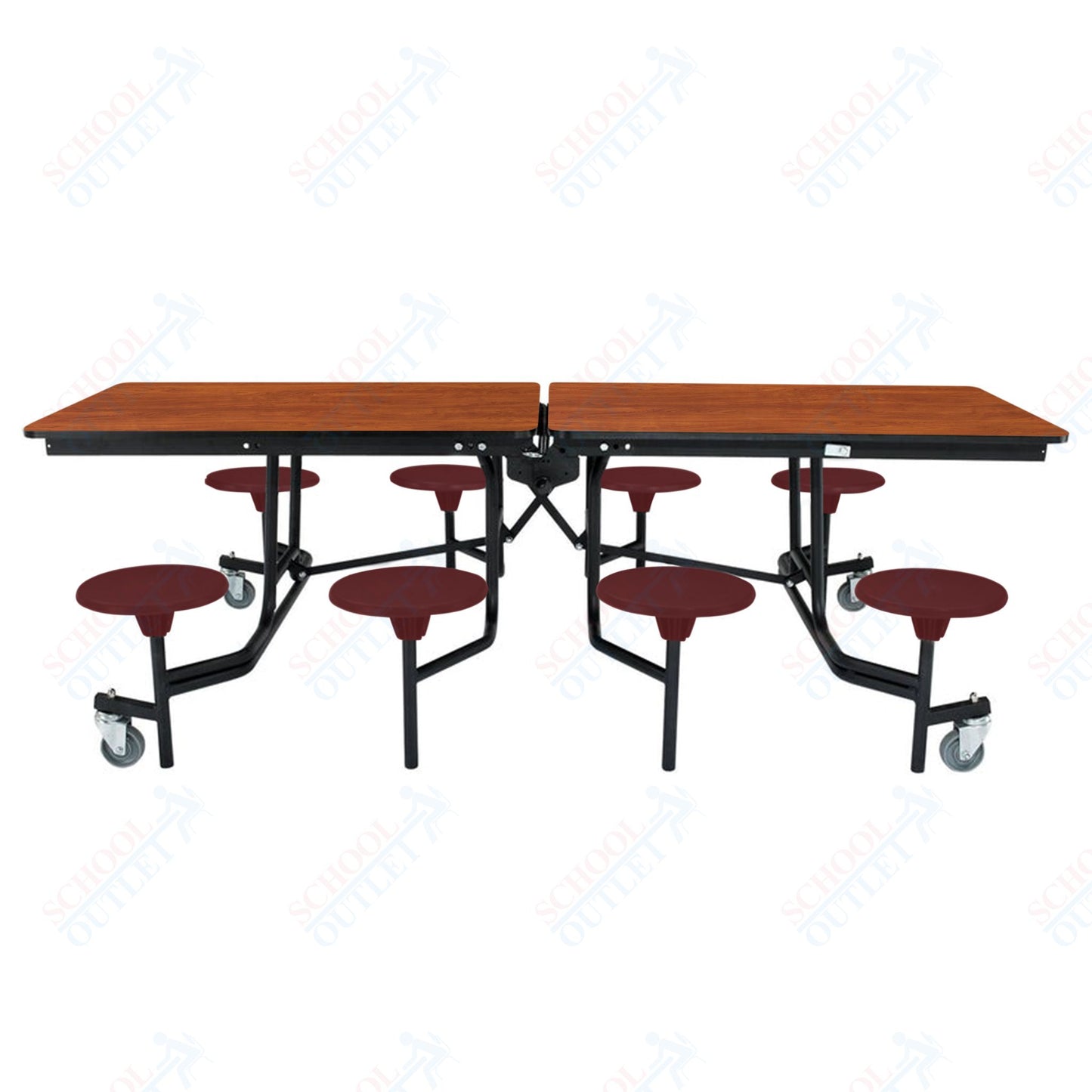 NPS Mobile Cafeteria Table - 30" W x 8' L - 8 Stools - MDF Core - Protect Edge - Chrome Frame