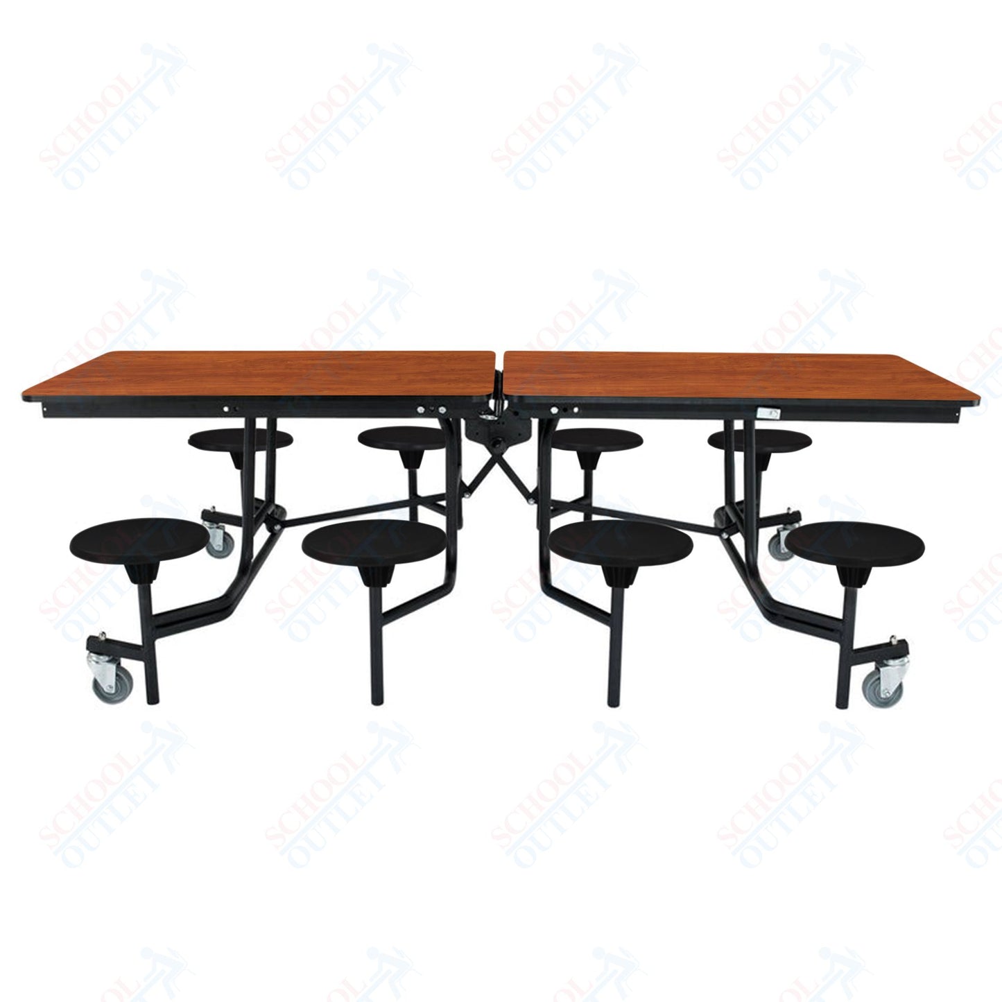 NPS Mobile Cafeteria Table - 30" W x 8' L - 8 Stools - MDF Core - Protect Edge - Chrome Frame