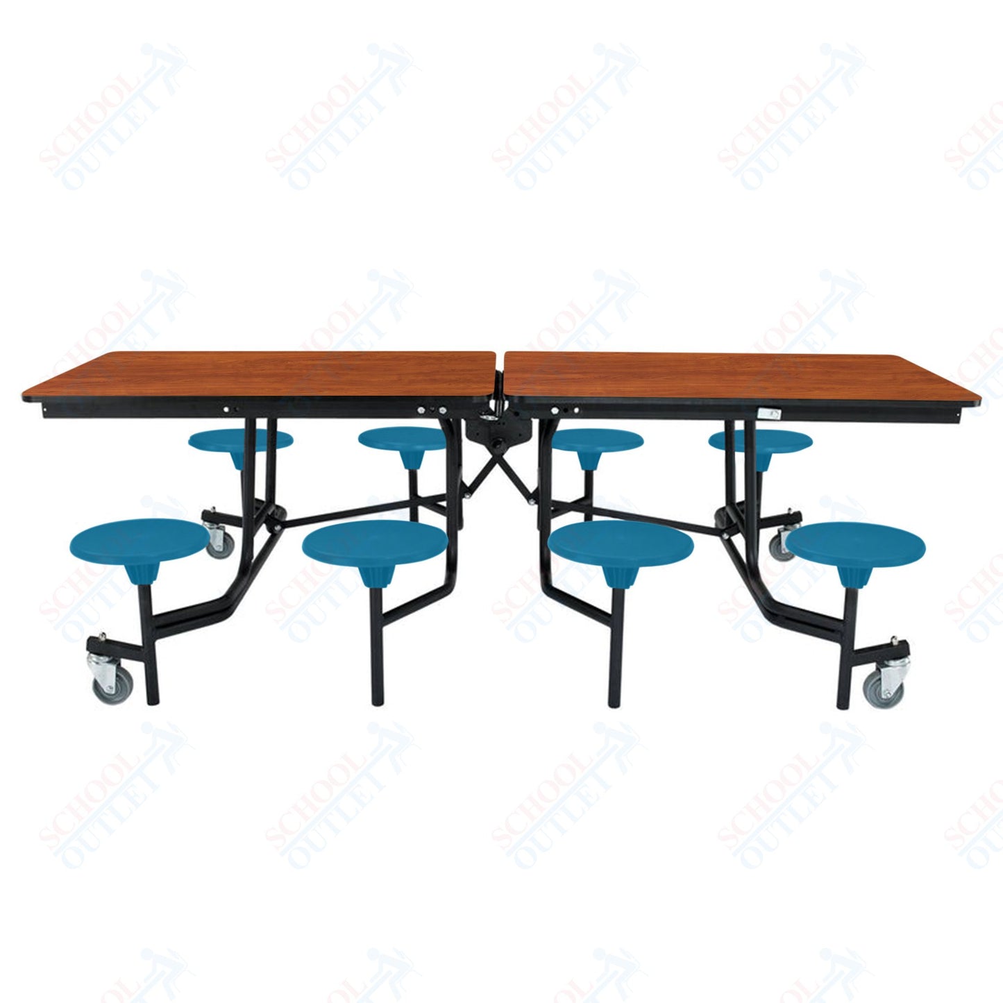 NPS Mobile Cafeteria Table - 30" W x 8' L - 8 Stools - MDF Core - Protect Edge - Chrome Frame
