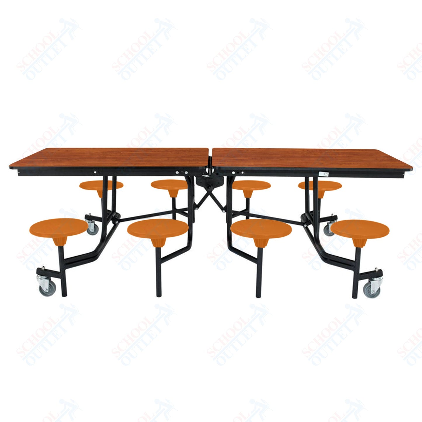 NPS Mobile Cafeteria Table - 30" W x 8' L - 8 Stools - MDF Core - Protect Edge - Chrome Frame