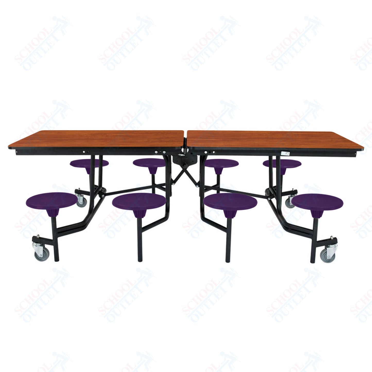 NPS Mobile Cafeteria Table - 30" W x 8' L - 8 Stools - MDF Core - Protect Edge - Chrome Frame