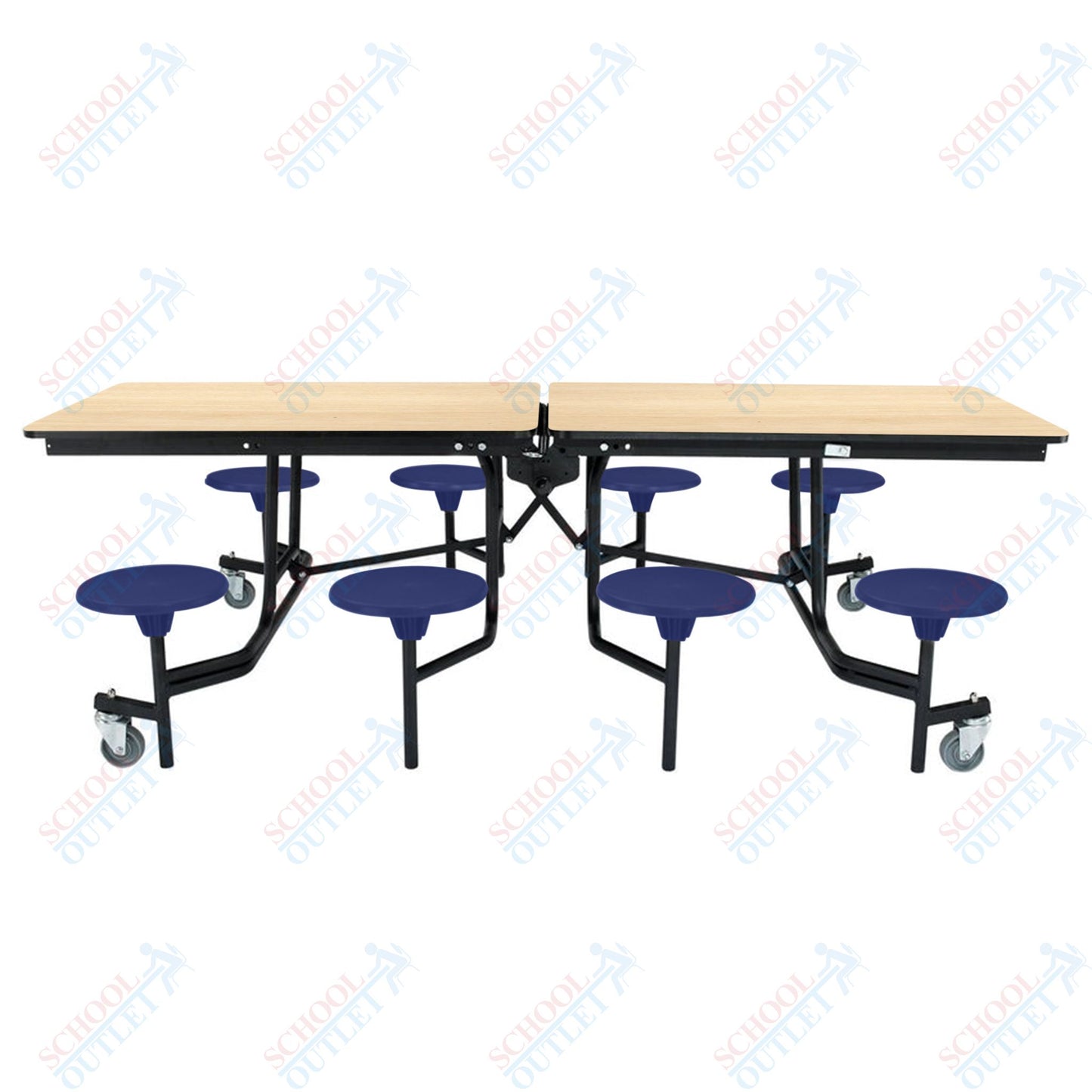 NPS Mobile Cafeteria Table - 30" W x 8' L - 8 Stools - MDF Core - Protect Edge - Chrome Frame