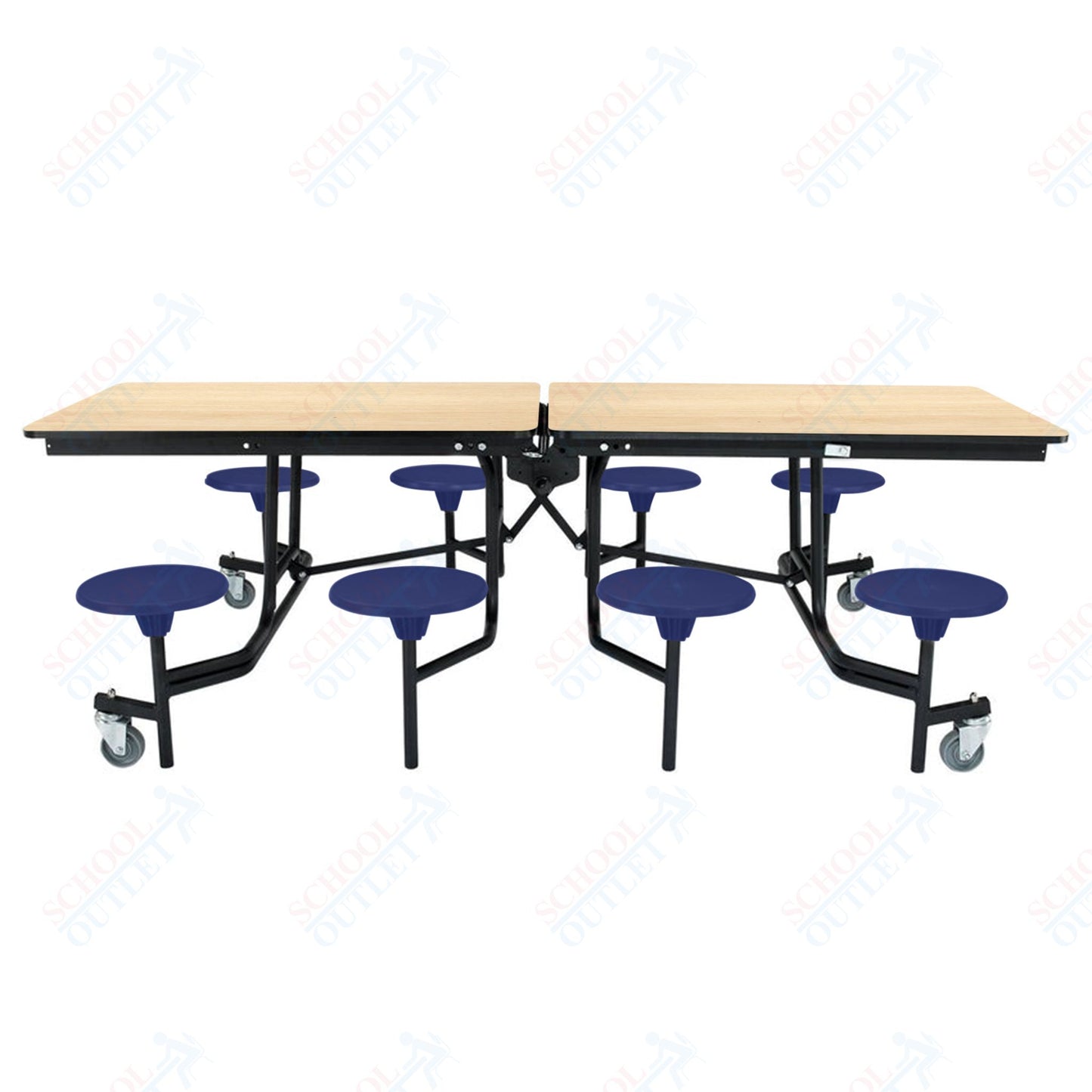 NPS Mobile Cafeteria Table - 30" W x 8' L - 8 Stools - MDF Core - Protect Edge - Chrome Frame