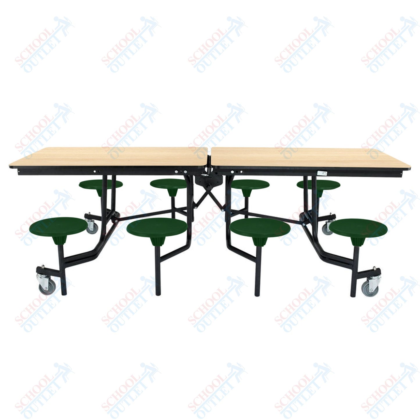 NPS Mobile Cafeteria Table - 30" W x 8' L - 8 Stools - MDF Core - Protect Edge - Chrome Frame