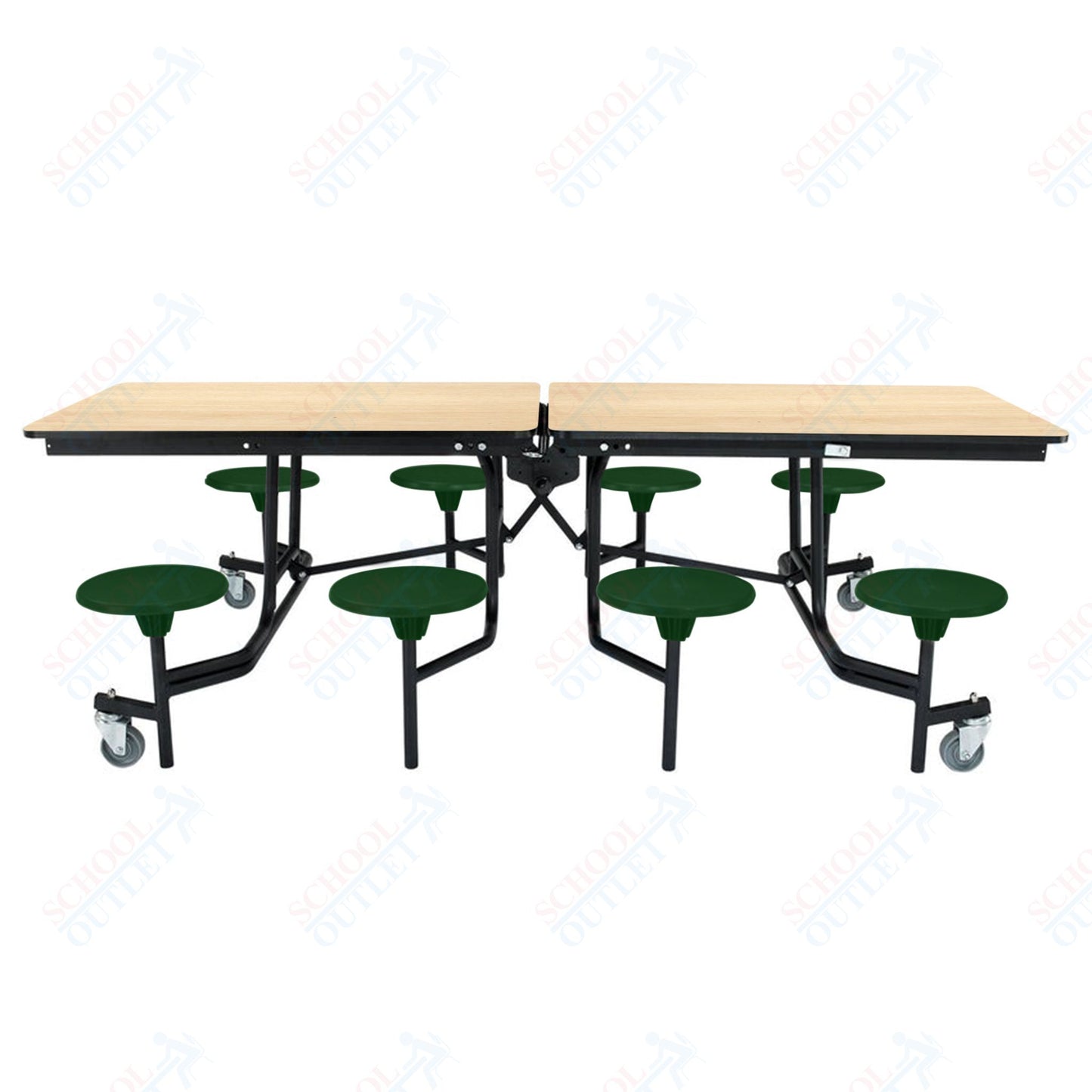 NPS Mobile Cafeteria Table - 30" W x 8' L - 8 Stools - MDF Core - Protect Edge - Chrome Frame