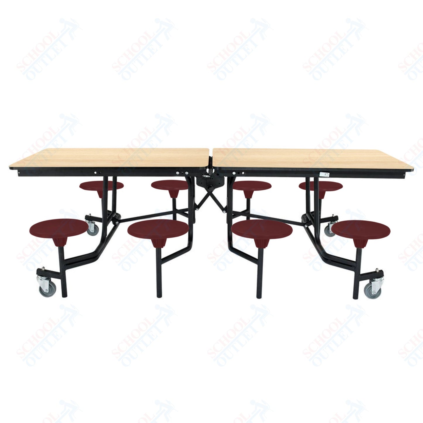 NPS Mobile Cafeteria Table - 30" W x 8' L - 8 Stools - MDF Core - Protect Edge - Chrome Frame