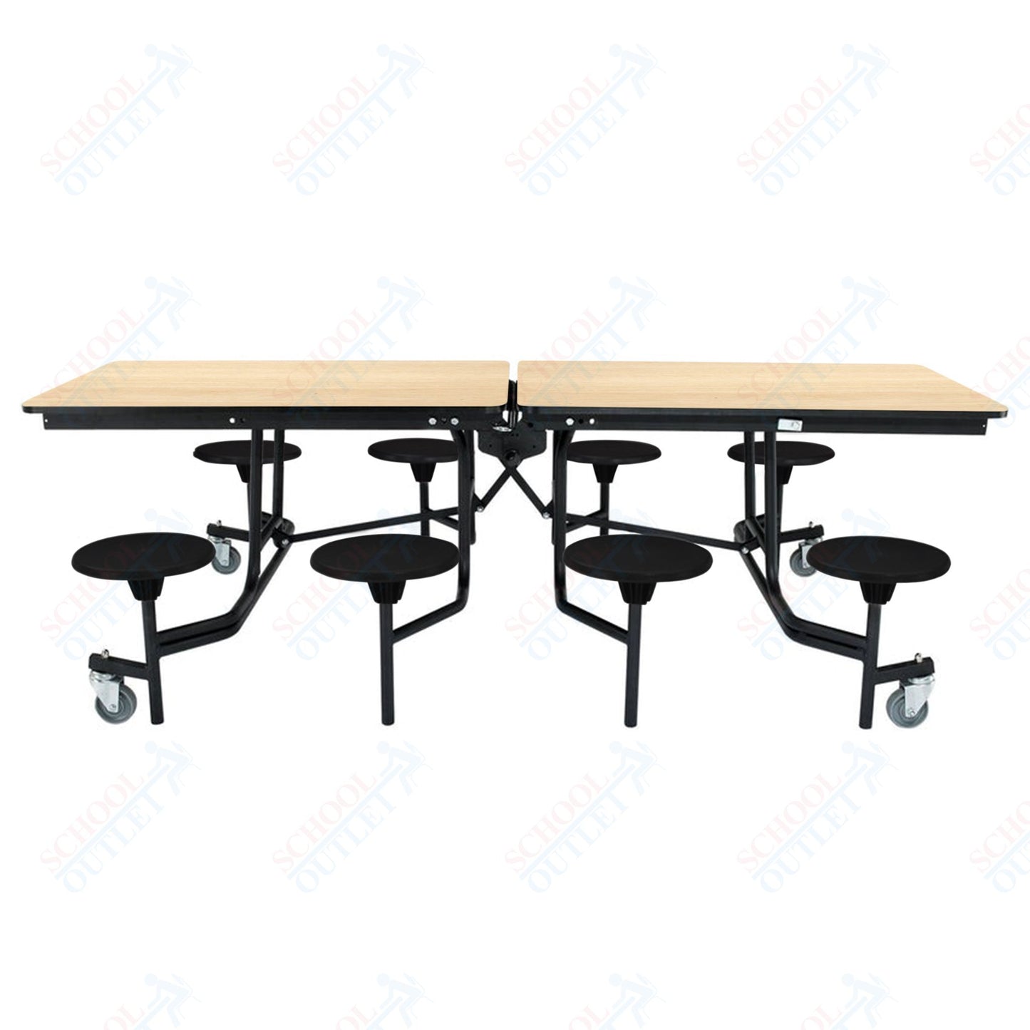 NPS Mobile Cafeteria Table - 30" W x 8' L - 8 Stools - MDF Core - Protect Edge - Chrome Frame