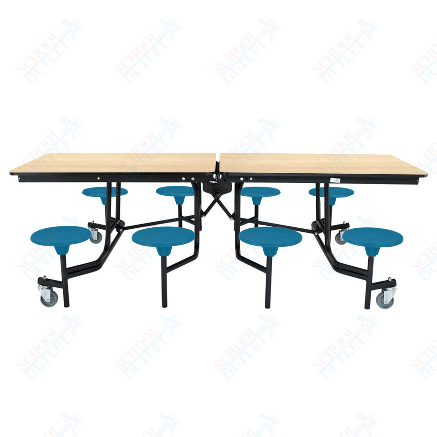 NPS Mobile Cafeteria Table - 30" W x 8' L - 8 Stools - MDF Core - Protect Edge - Chrome Frame