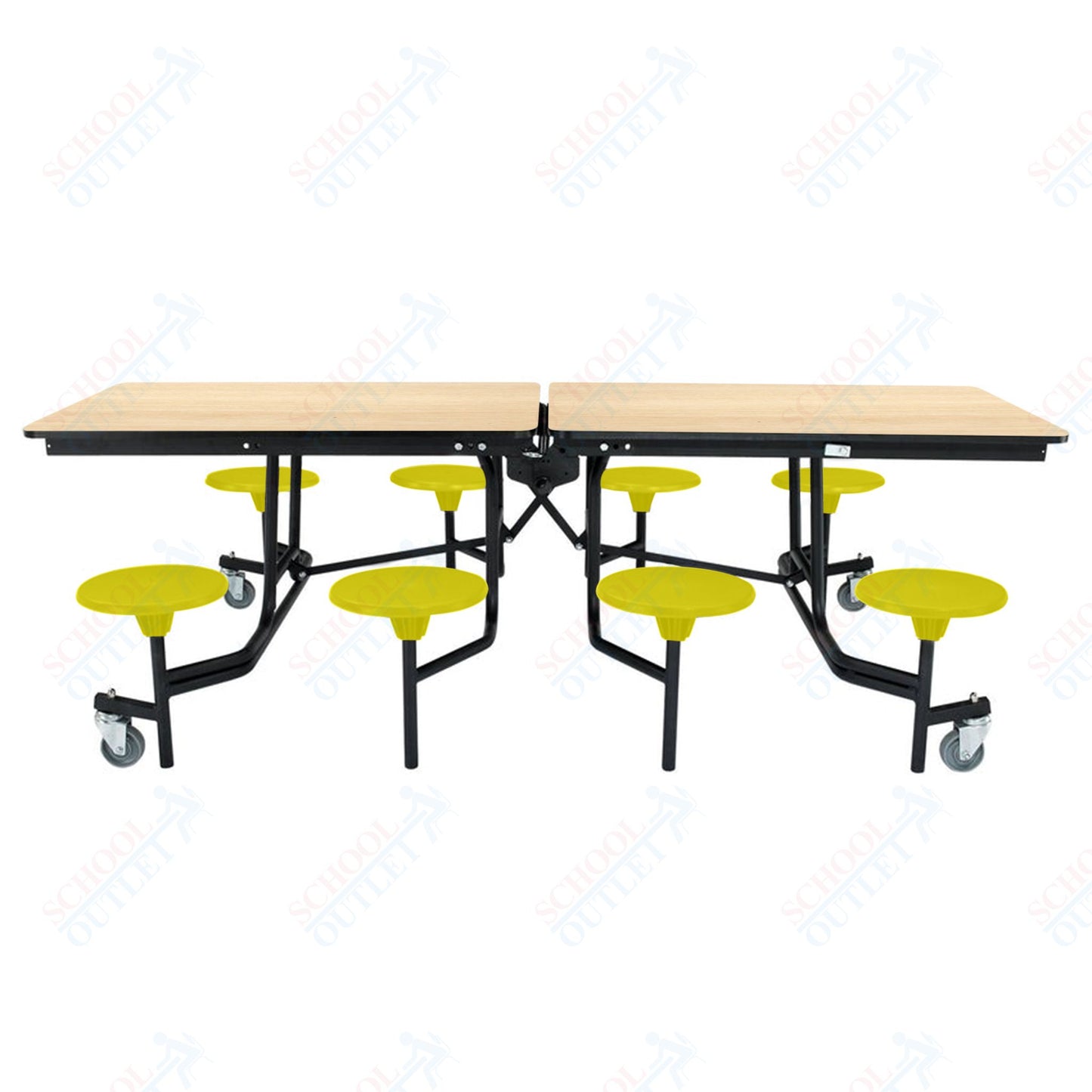 NPS Mobile Cafeteria Table - 30" W x 8' L - 8 Stools - MDF Core - Protect Edge - Chrome Frame