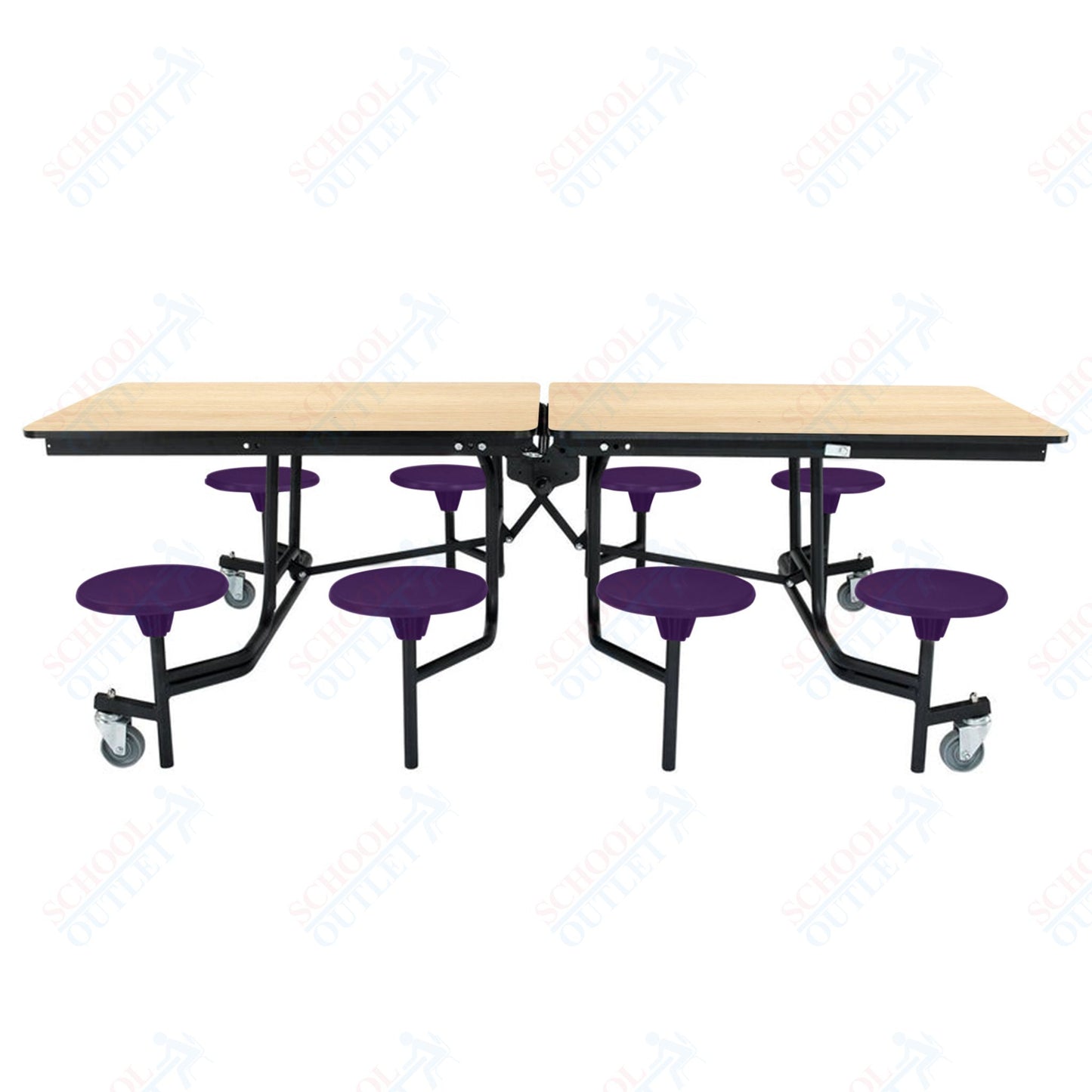 NPS Mobile Cafeteria Table - 30" W x 8' L - 8 Stools - MDF Core - Protect Edge - Chrome Frame