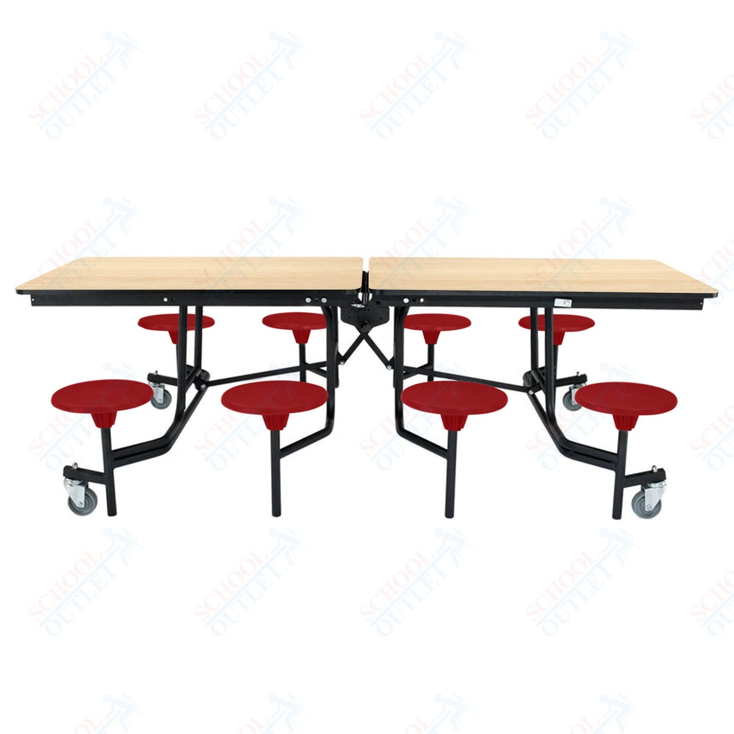 NPS Mobile Cafeteria Table - 30" W x 8' L - 8 Stools - MDF Core - Protect Edge - Chrome Frame