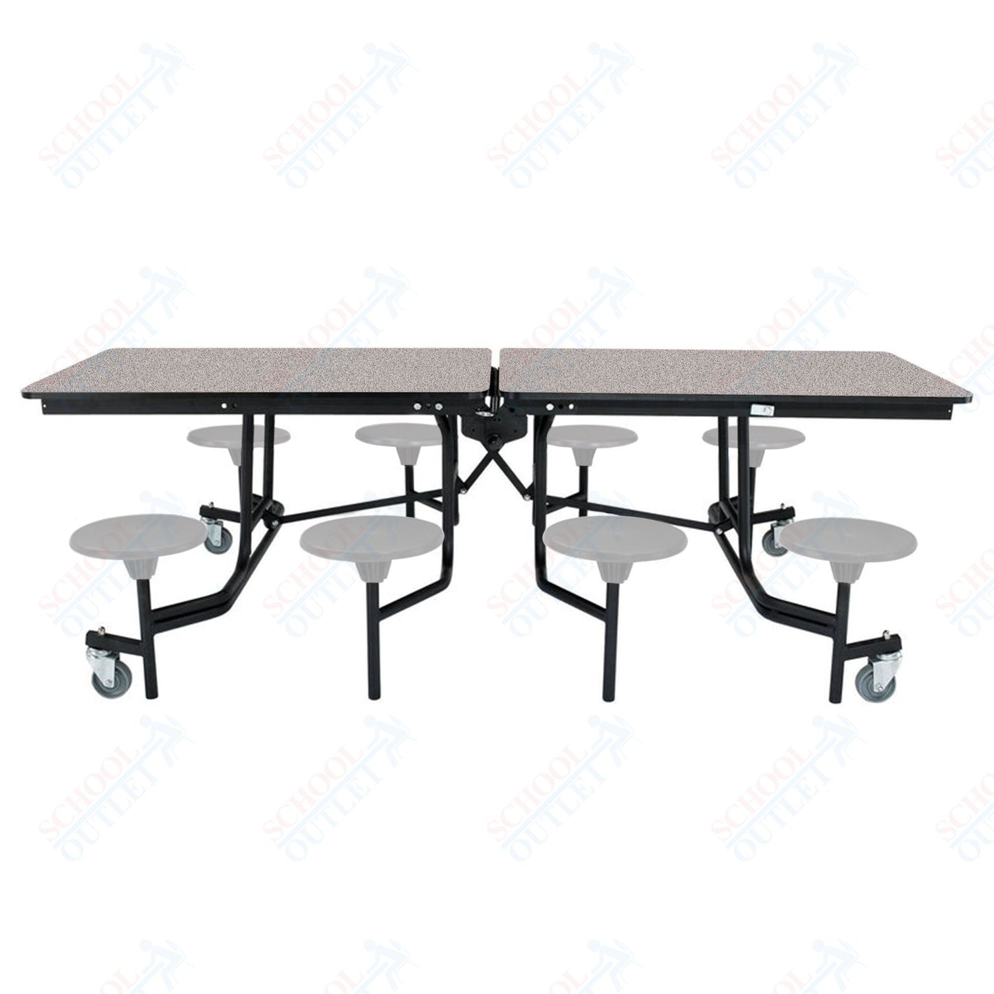 NPS Mobile Cafeteria Table - 30" W x 8' L - 8 Stools - MDF Core - Protect Edge - Chrome Frame