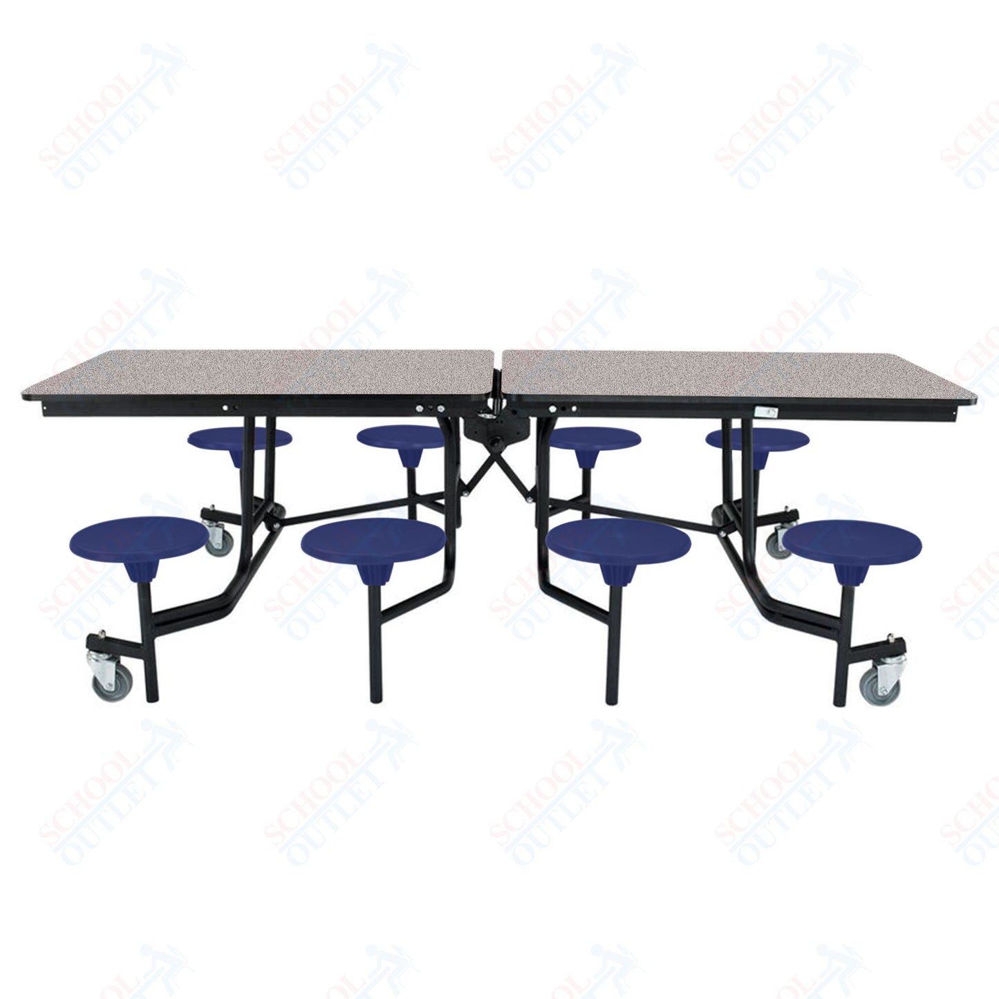 NPS Mobile Cafeteria Table - 30" W x 8' L - 8 Stools - MDF Core - Protect Edge - Chrome Frame