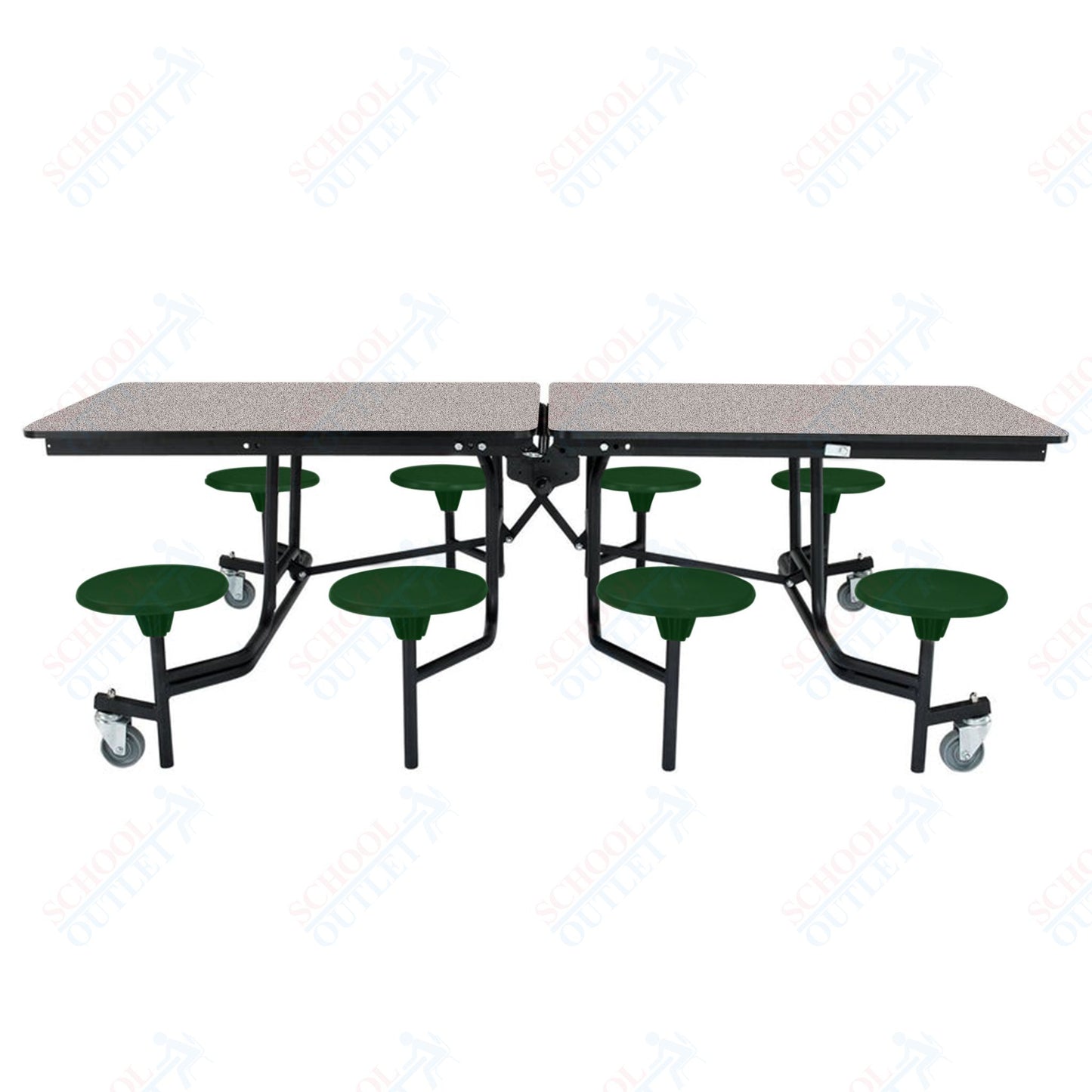 NPS Mobile Cafeteria Table - 30" W x 8' L - 8 Stools - MDF Core - Protect Edge - Chrome Frame