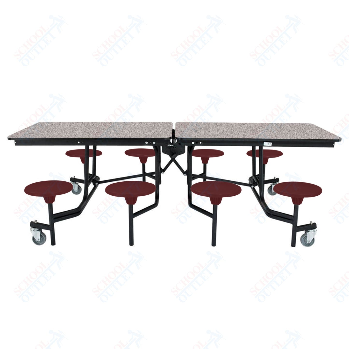 NPS Mobile Cafeteria Table - 30" W x 8' L - 8 Stools - MDF Core - Protect Edge - Chrome Frame
