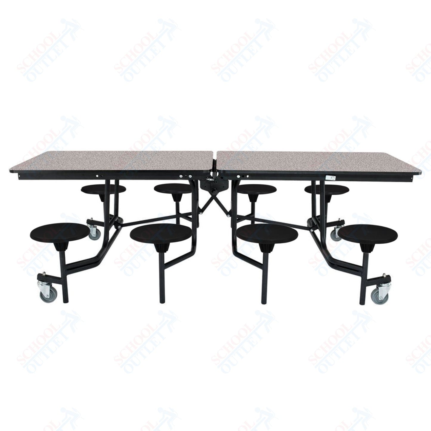 NPS Mobile Cafeteria Table - 30" W x 8' L - 8 Stools - MDF Core - Protect Edge - Chrome Frame
