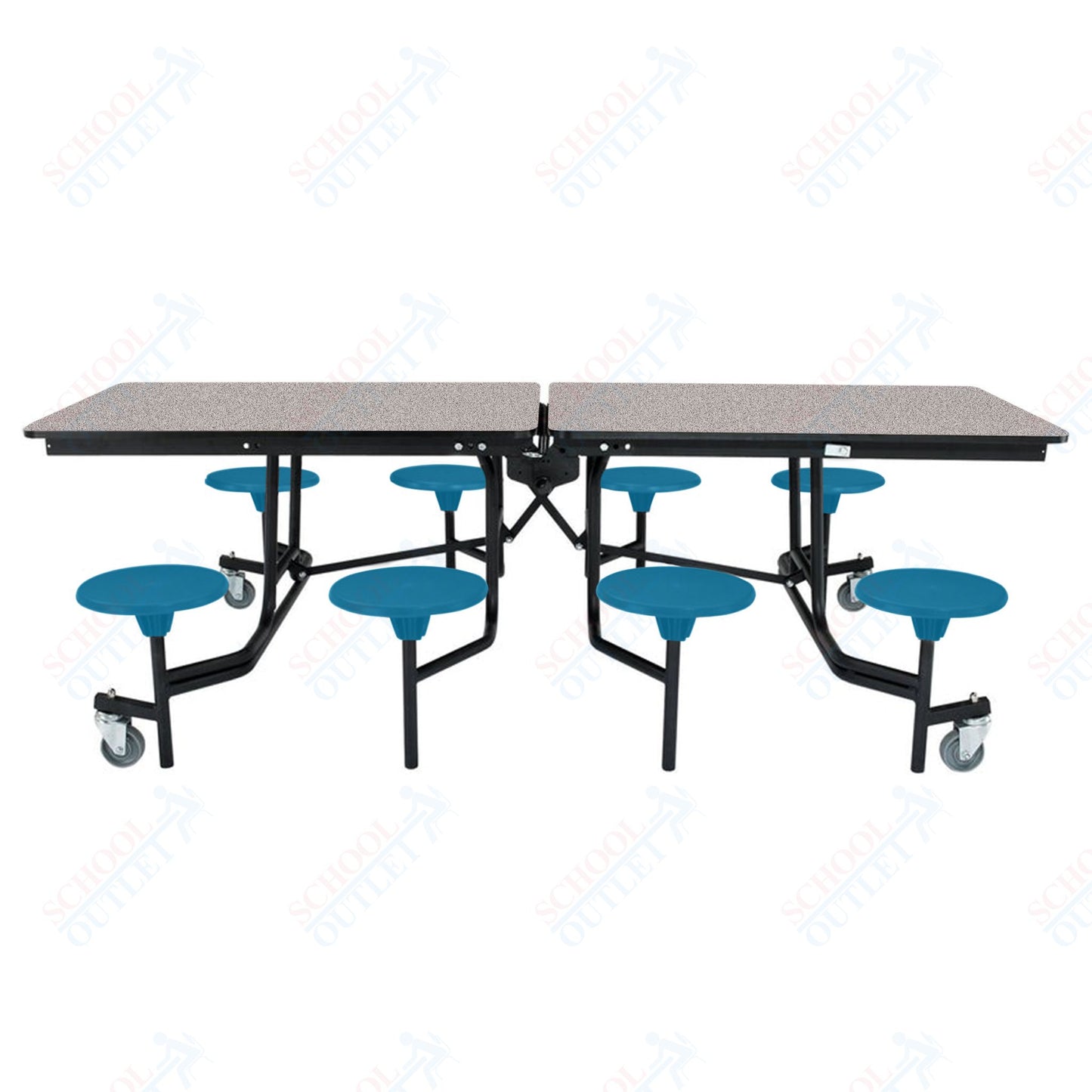 NPS Mobile Cafeteria Table - 30" W x 8' L - 8 Stools - MDF Core - Protect Edge - Chrome Frame