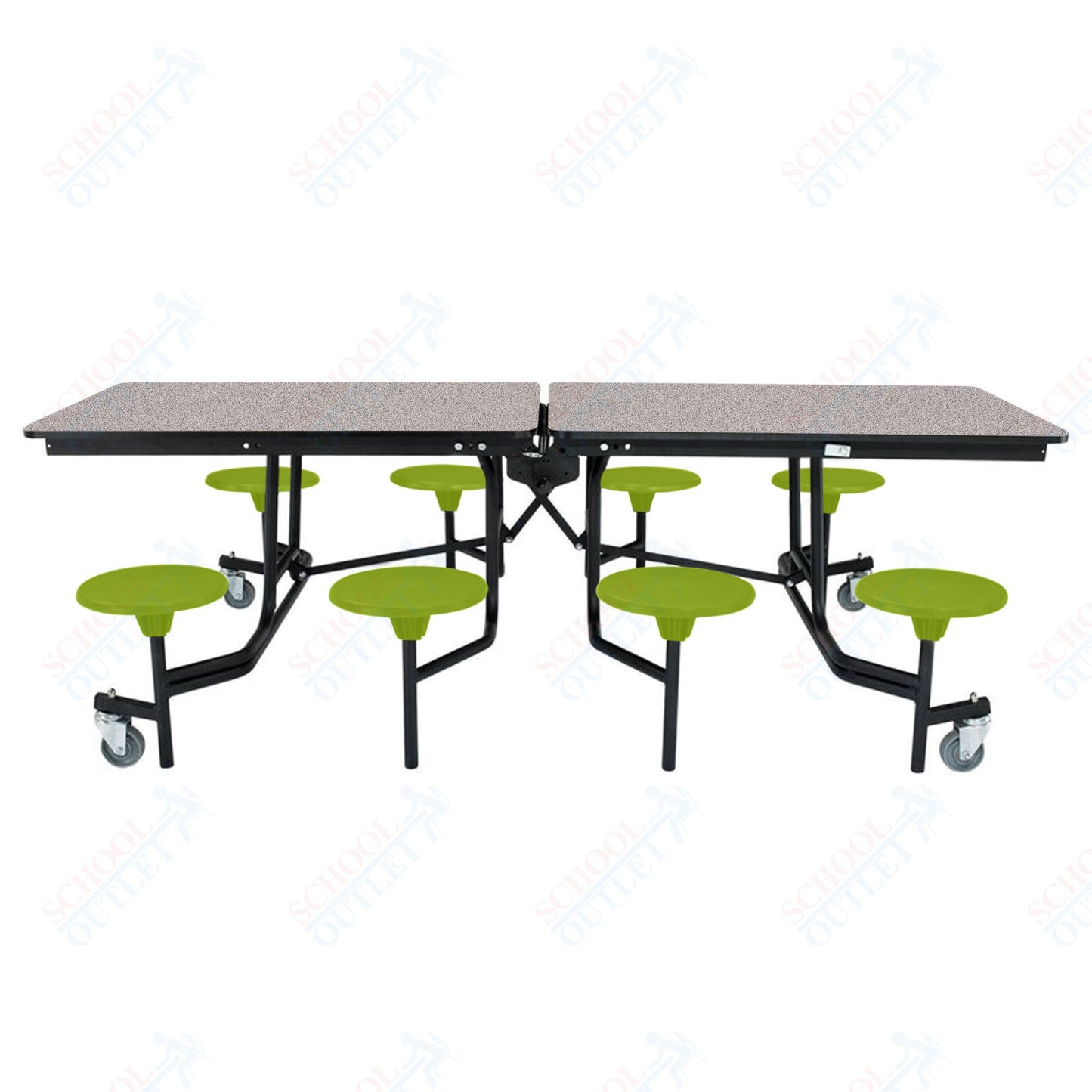 NPS Mobile Cafeteria Table - 30" W x 8' L - 8 Stools - MDF Core - Protect Edge - Chrome Frame