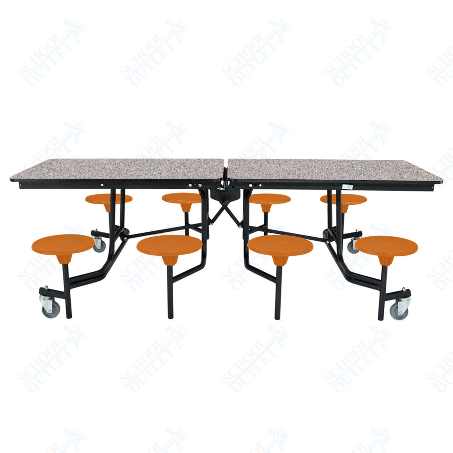 NPS Mobile Cafeteria Table - 30" W x 8' L - 8 Stools - MDF Core - Protect Edge - Chrome Frame