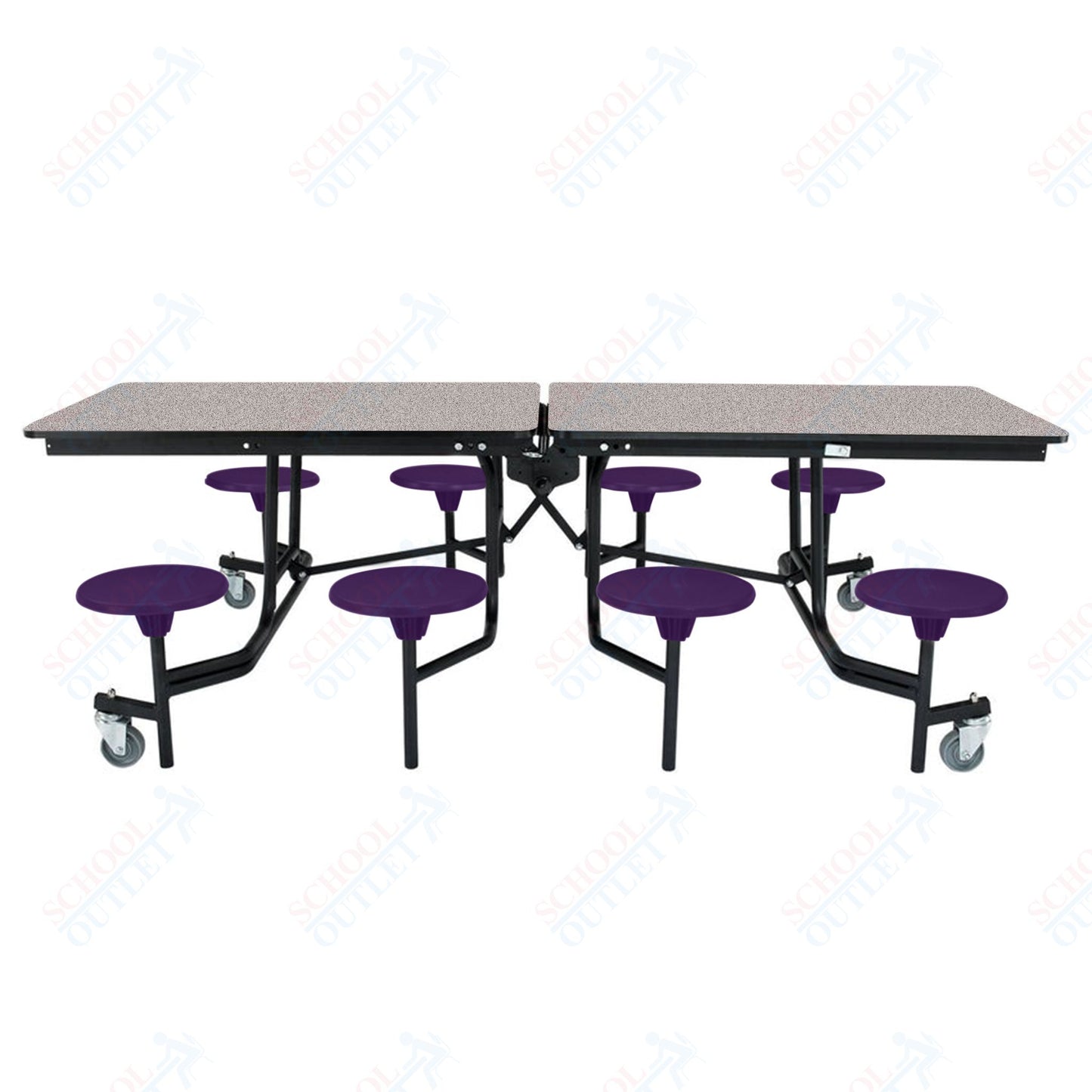 NPS Mobile Cafeteria Table - 30" W x 8' L - 8 Stools - MDF Core - Protect Edge - Chrome Frame