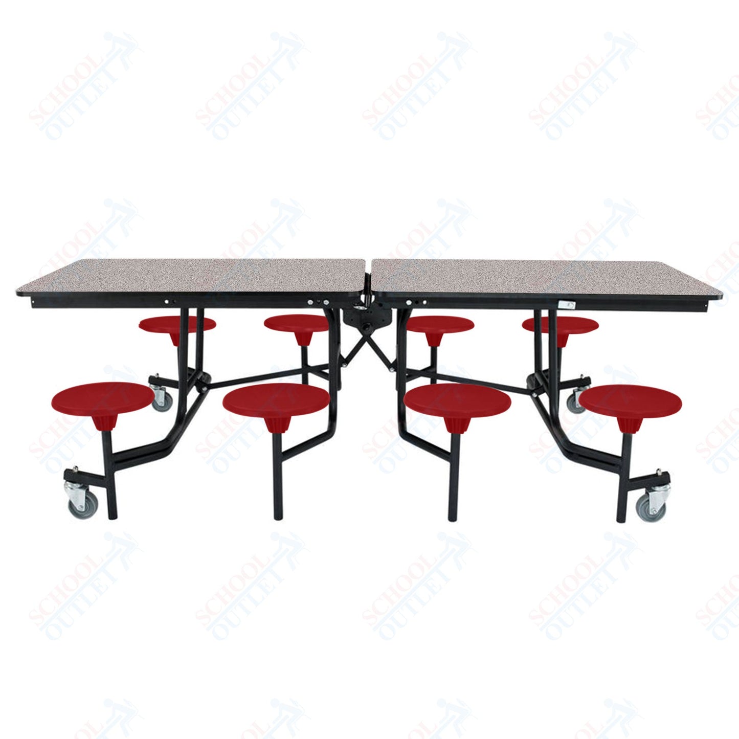 NPS Mobile Cafeteria Table - 30" W x 8' L - 8 Stools - MDF Core - Protect Edge - Chrome Frame