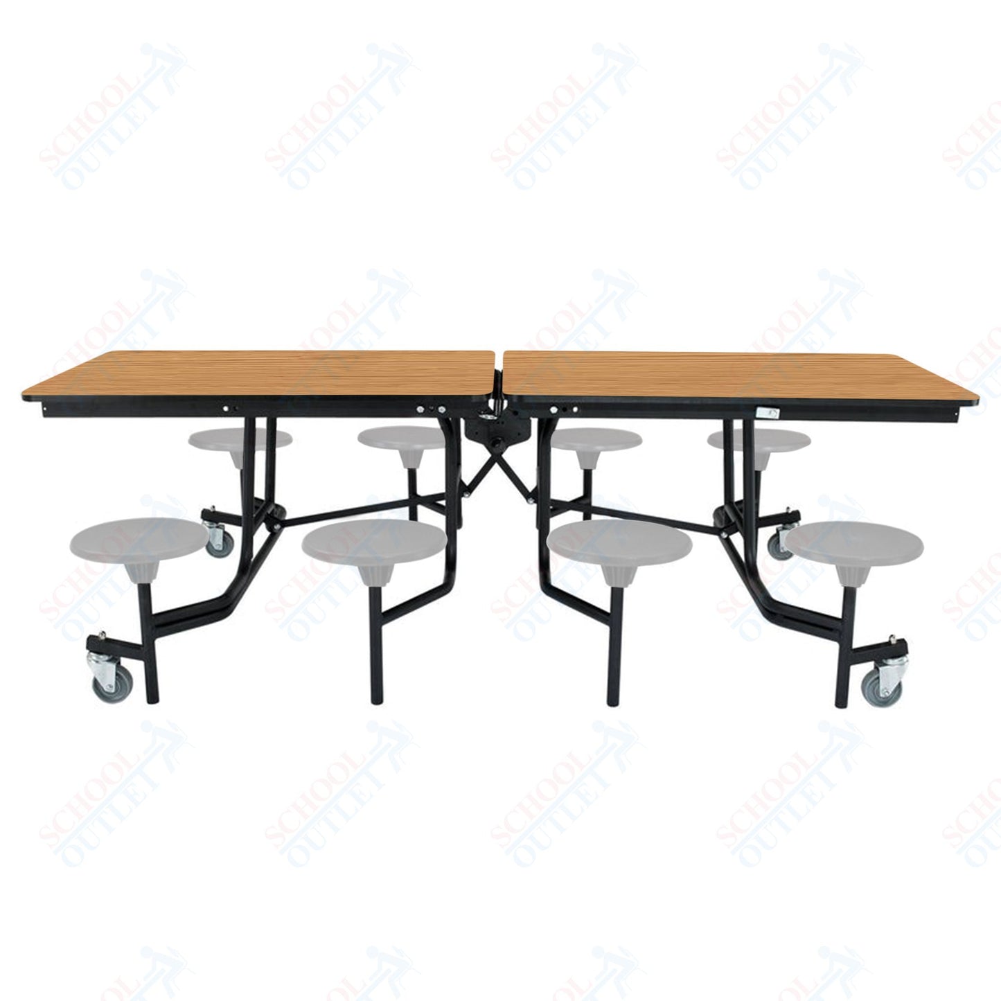NPS Mobile Cafeteria Table - 30" W x 8' L - 8 Stools - MDF Core - Protect Edge - Chrome Frame