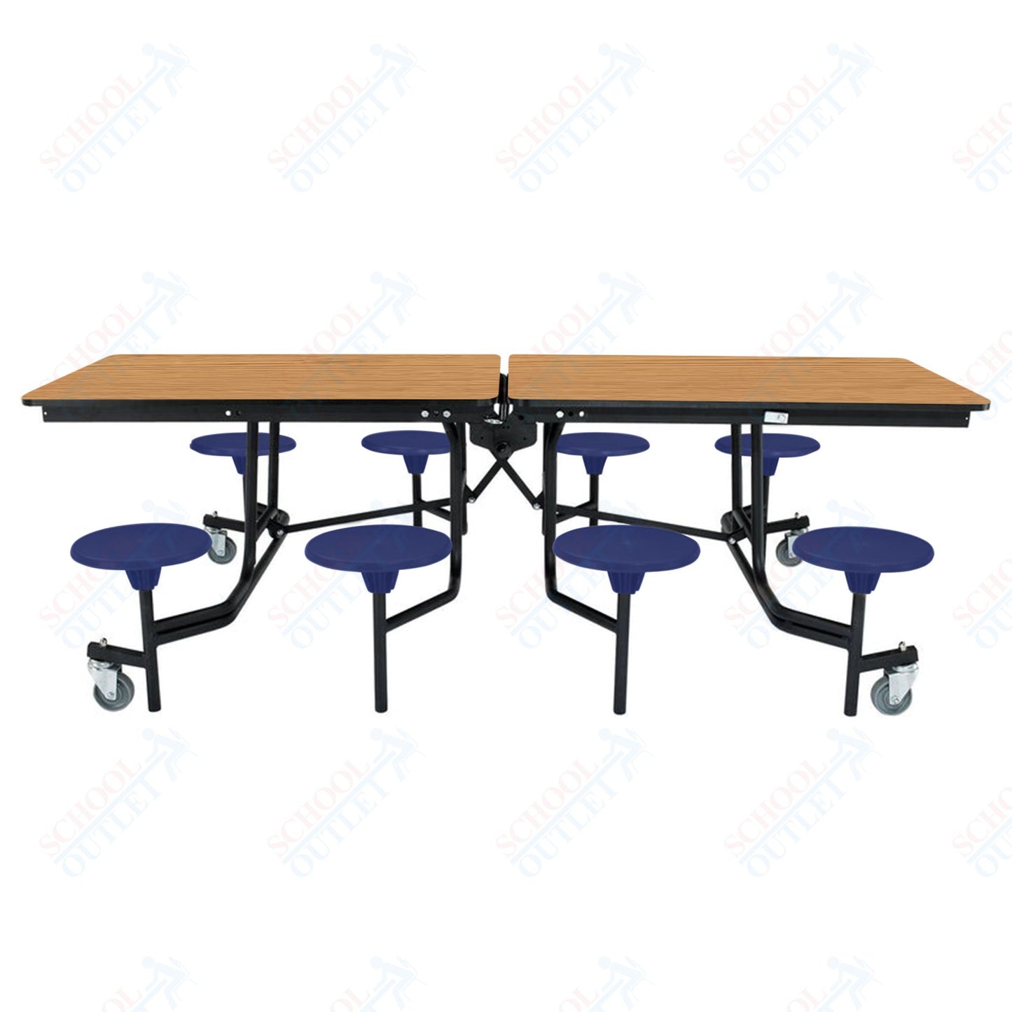 NPS Mobile Cafeteria Table - 30" W x 8' L - 8 Stools - MDF Core - Protect Edge - Chrome Frame