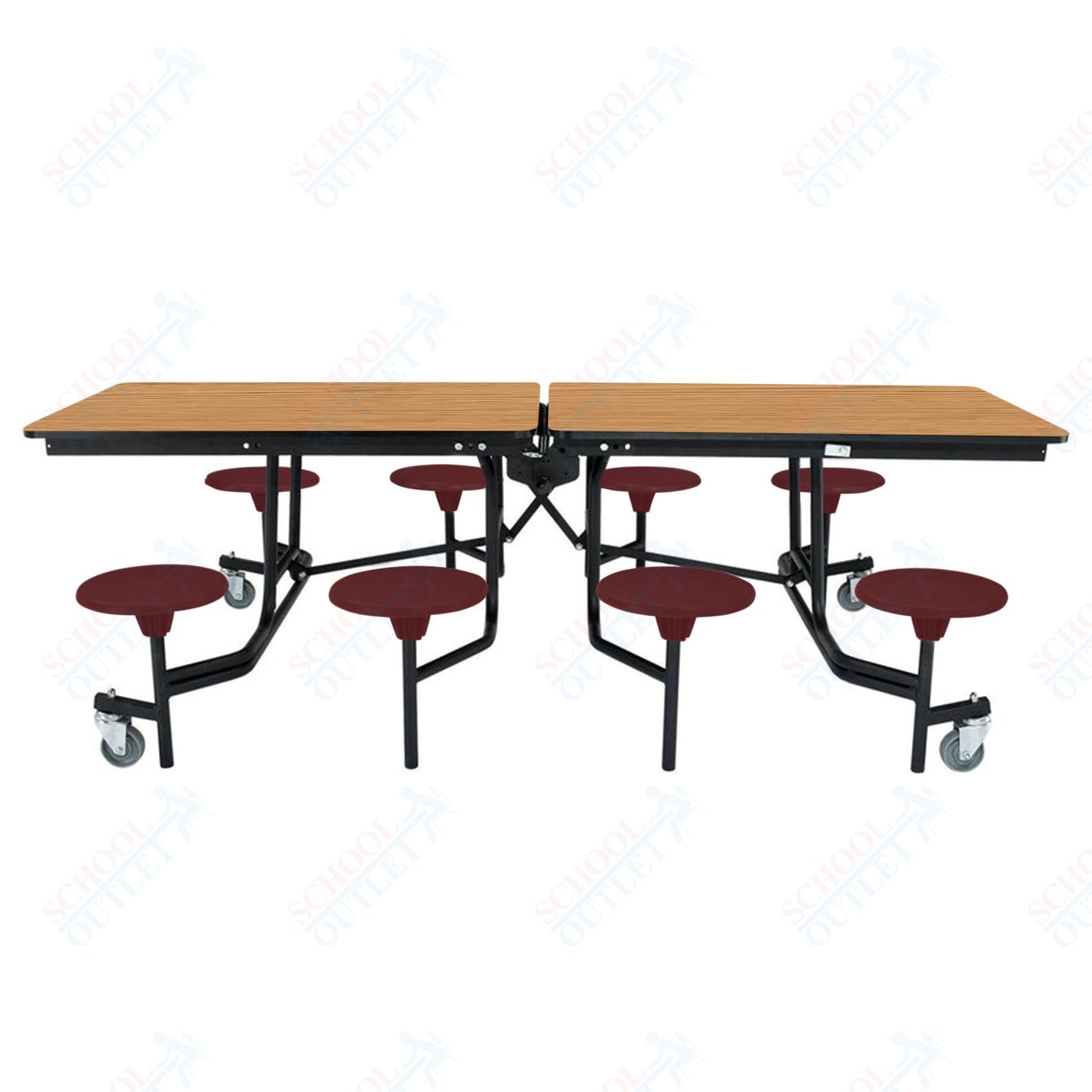 NPS Mobile Cafeteria Table - 30" W x 8' L - 8 Stools - MDF Core - Protect Edge - Chrome Frame