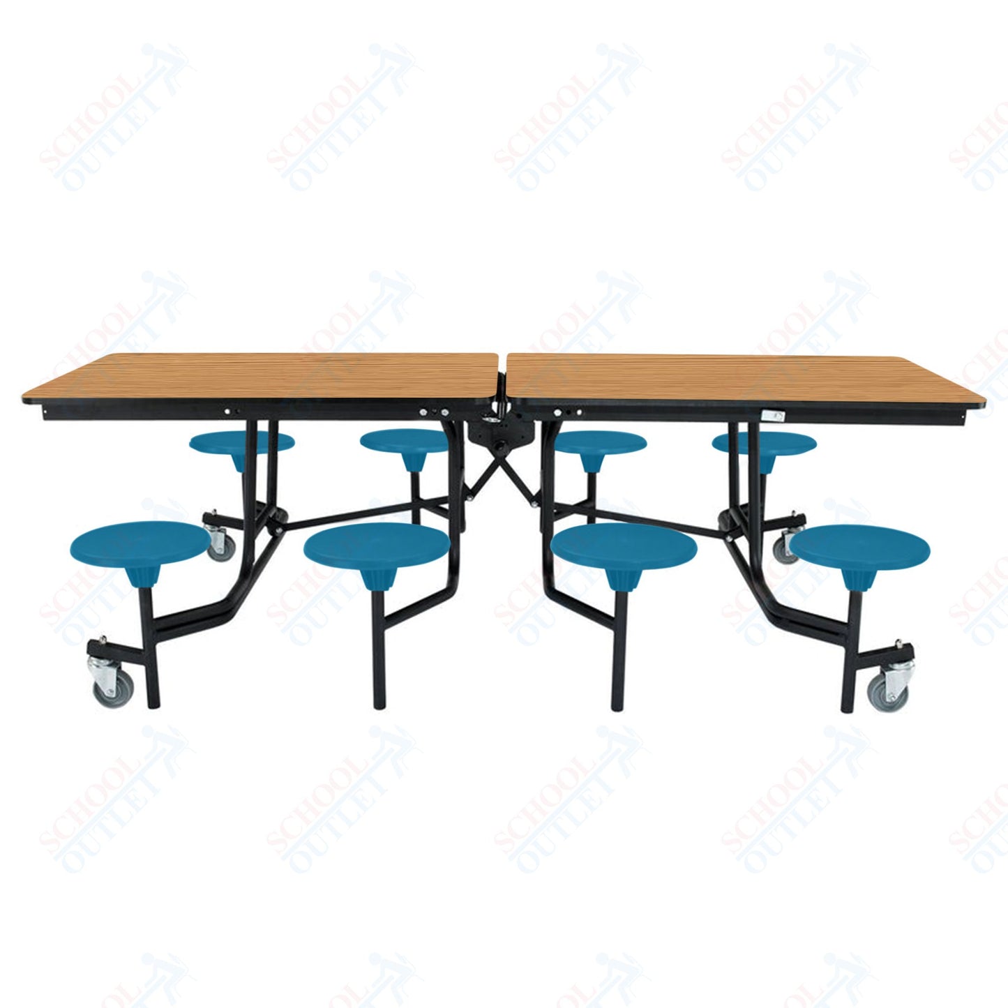NPS Mobile Cafeteria Table - 30" W x 8' L - 8 Stools - MDF Core - Protect Edge - Chrome Frame