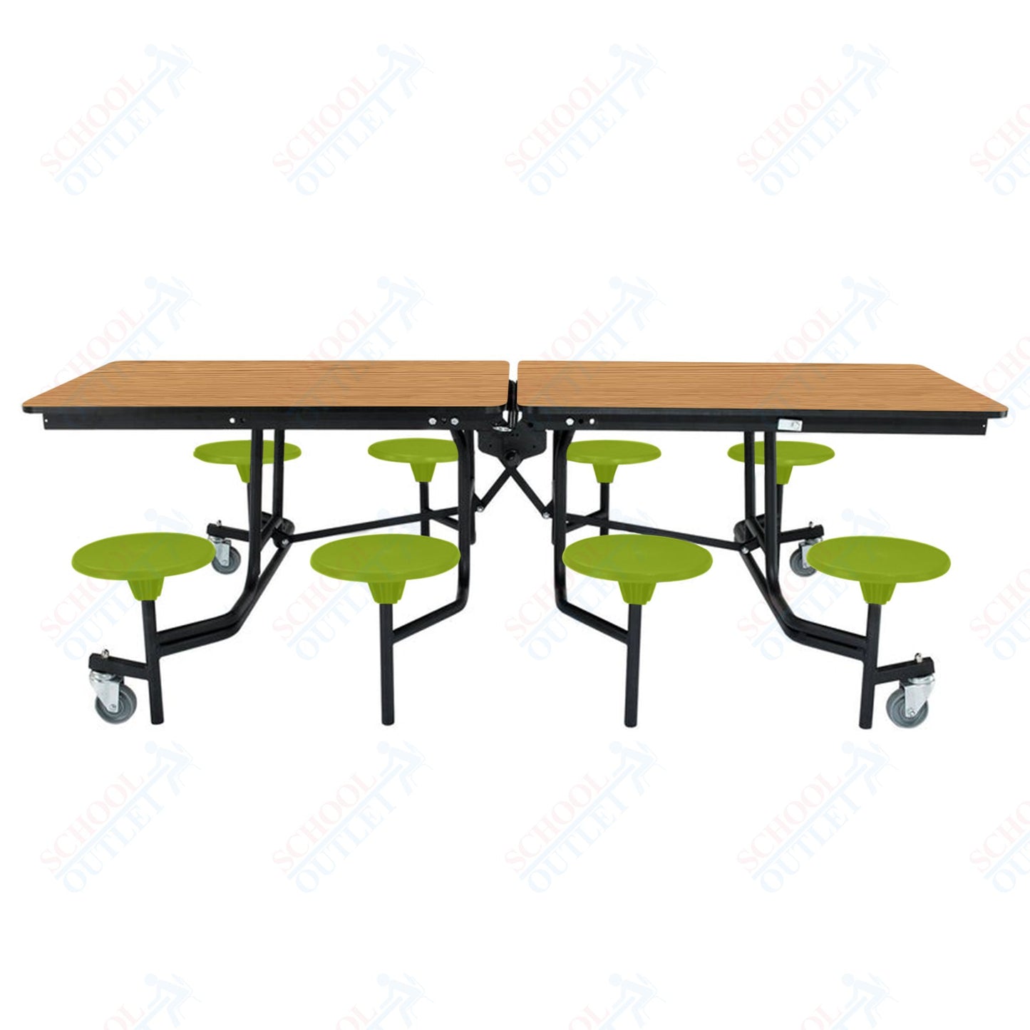 NPS Mobile Cafeteria Table - 30" W x 8' L - 8 Stools - MDF Core - Protect Edge - Chrome Frame