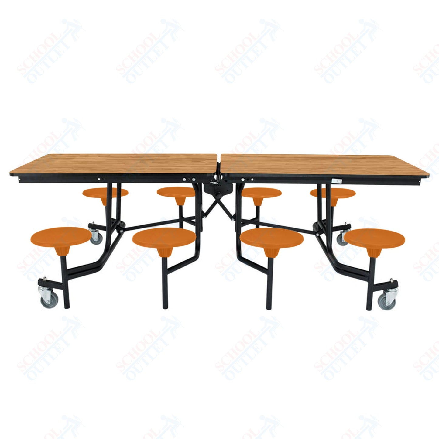 NPS Mobile Cafeteria Table - 30" W x 8' L - 8 Stools - MDF Core - Protect Edge - Chrome Frame