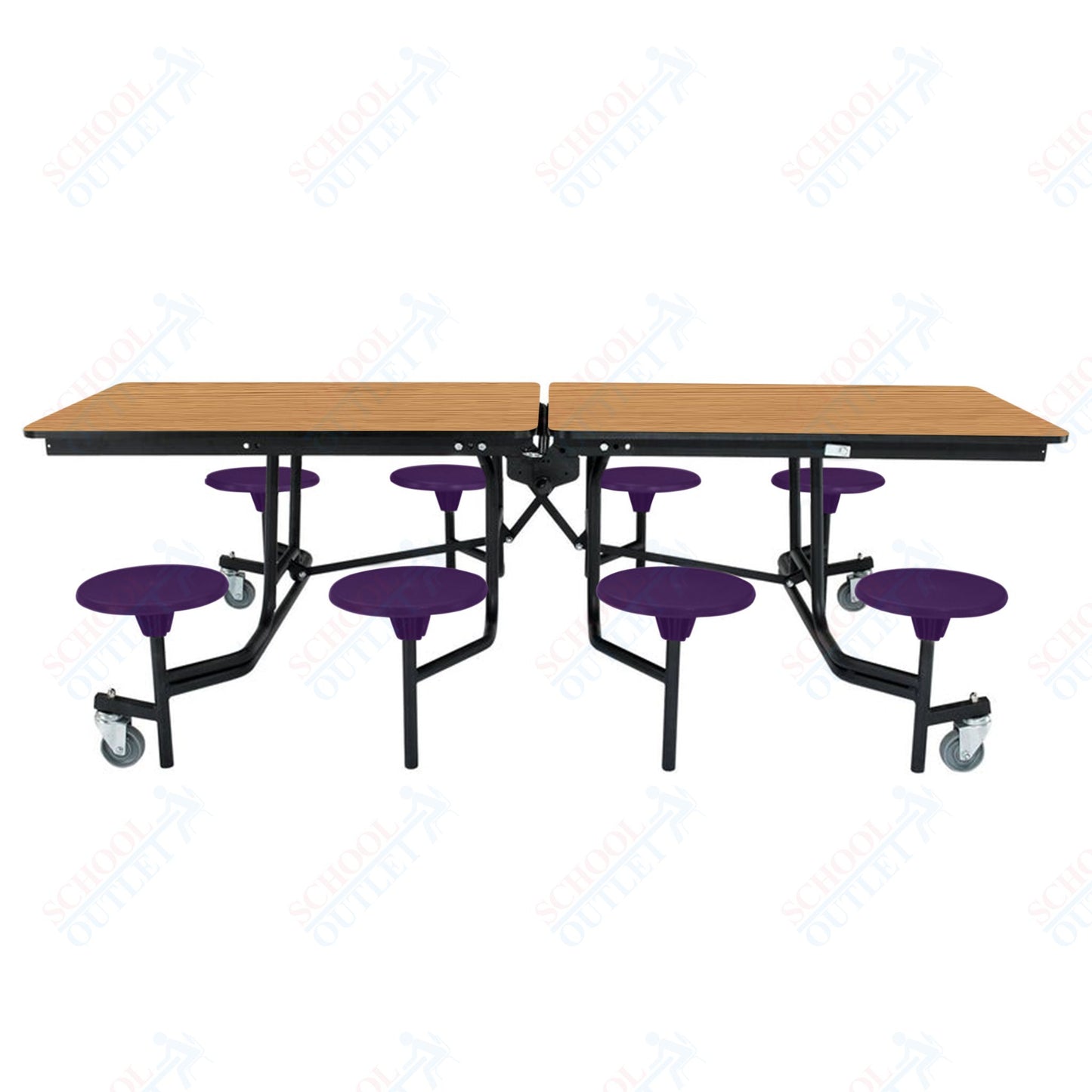 NPS Mobile Cafeteria Table - 30" W x 8' L - 8 Stools - MDF Core - Protect Edge - Chrome Frame