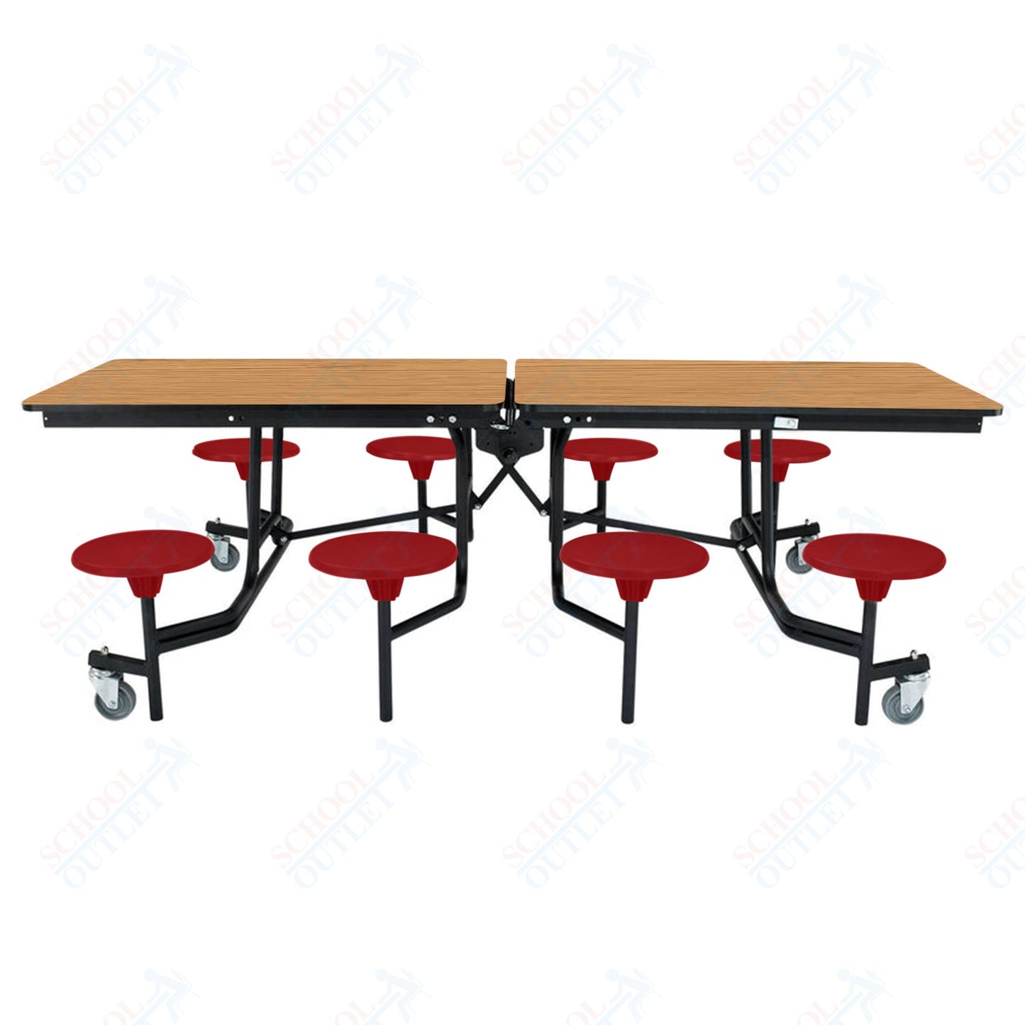NPS Mobile Cafeteria Table - 30" W x 8' L - 8 Stools - MDF Core - Protect Edge - Chrome Frame