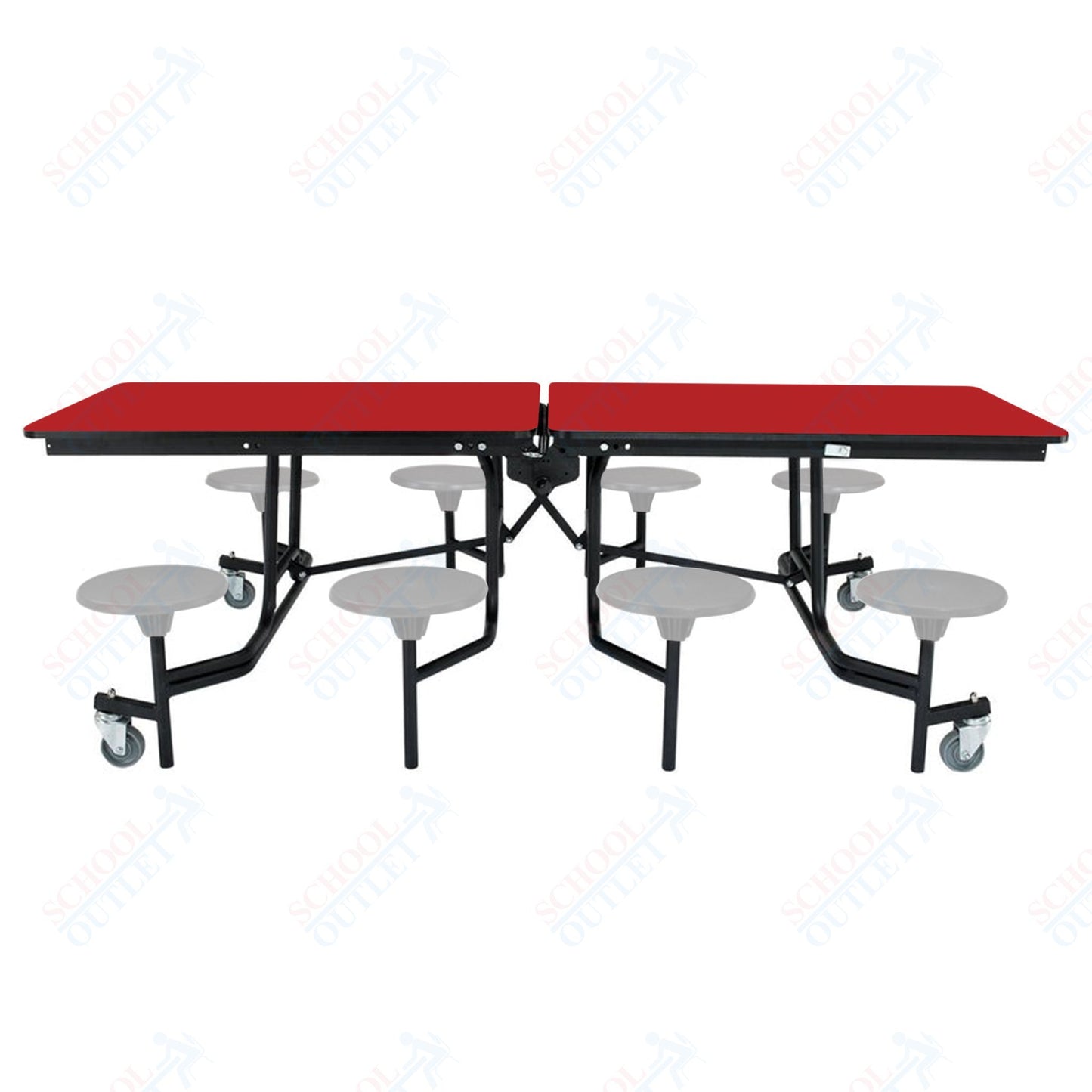 NPS Mobile Cafeteria Table - 30" W x 8' L - 8 Stools - MDF Core - Protect Edge - Chrome Frame