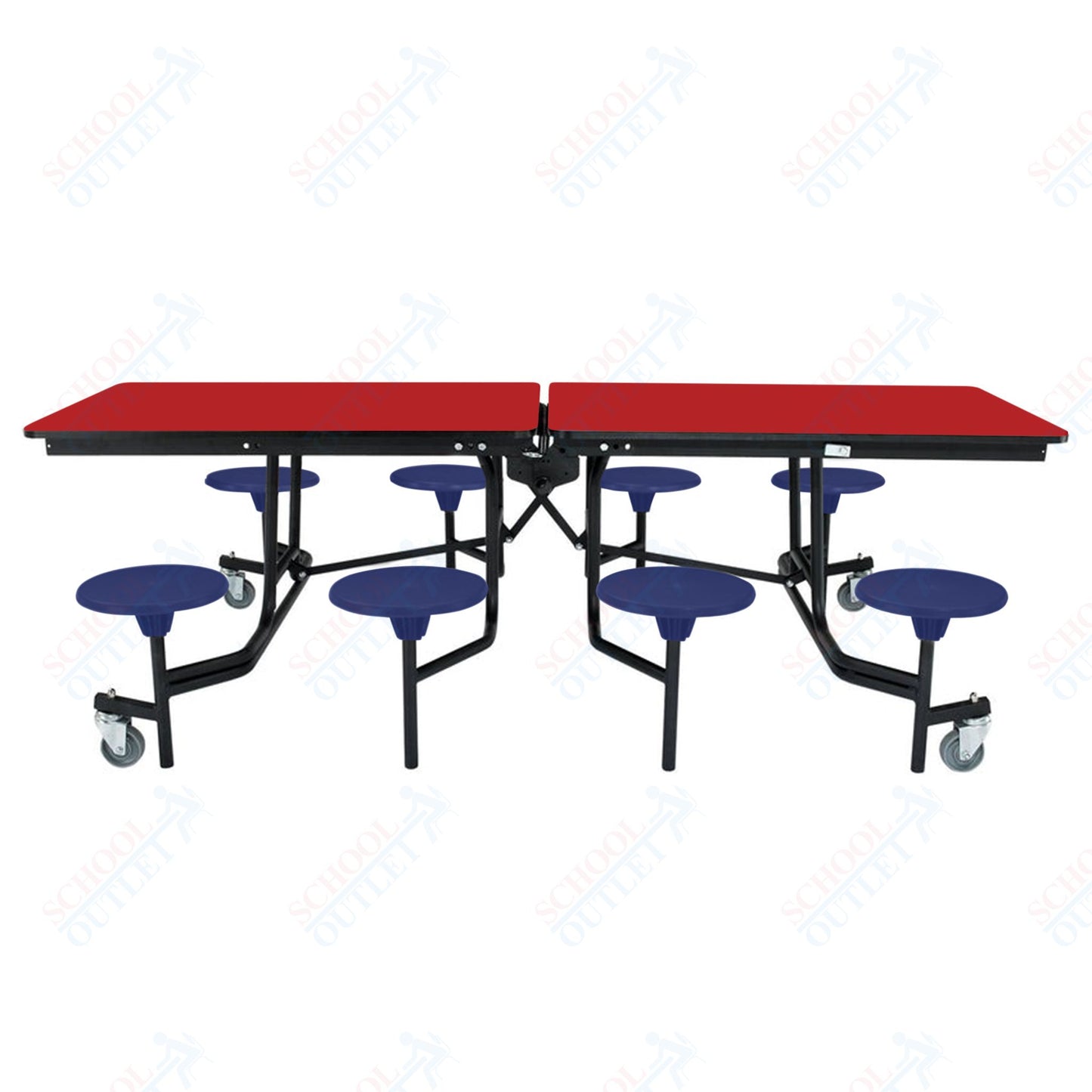 NPS Mobile Cafeteria Table - 30" W x 8' L - 8 Stools - MDF Core - Protect Edge - Chrome Frame