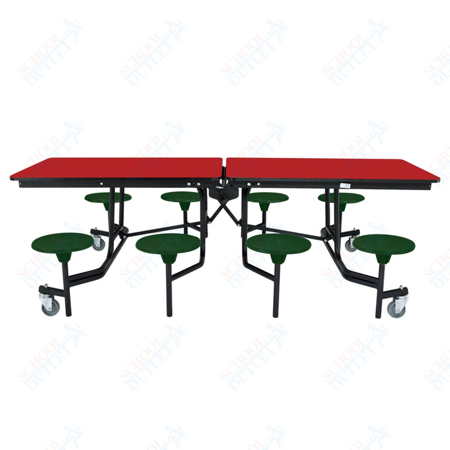 NPS Mobile Cafeteria Table - 30" W x 8' L - 8 Stools - MDF Core - Protect Edge - Chrome Frame