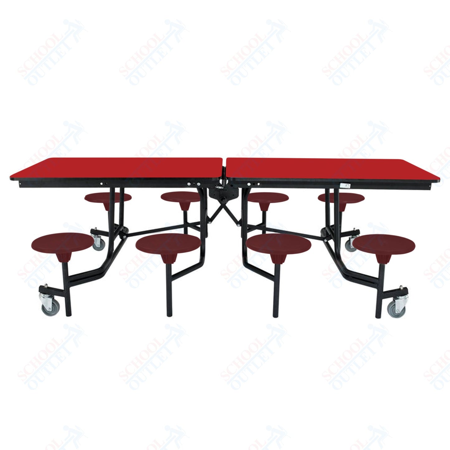 NPS Mobile Cafeteria Table - 30" W x 8' L - 8 Stools - MDF Core - Protect Edge - Chrome Frame