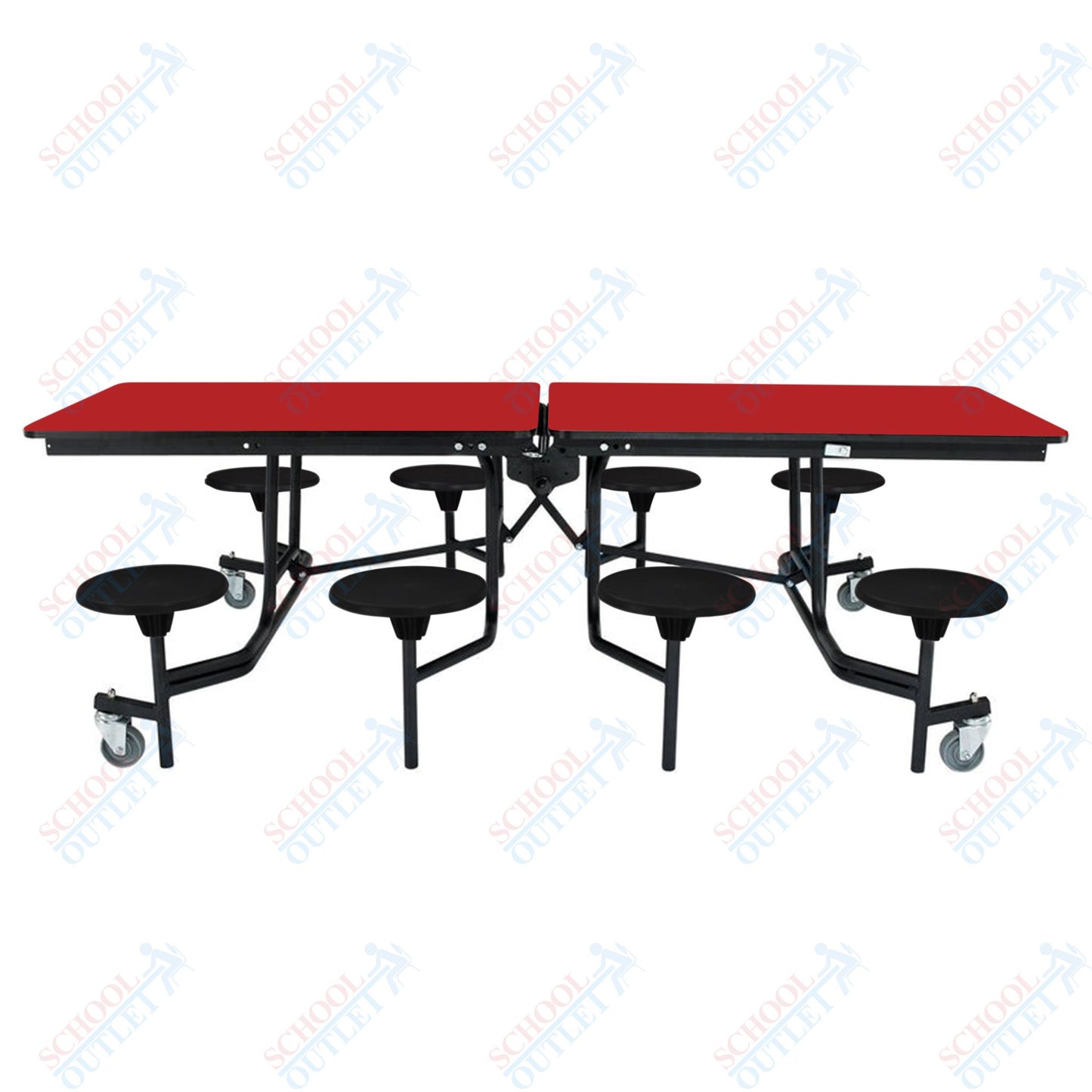 NPS Mobile Cafeteria Table - 30" W x 8' L - 8 Stools - MDF Core - Protect Edge - Chrome Frame