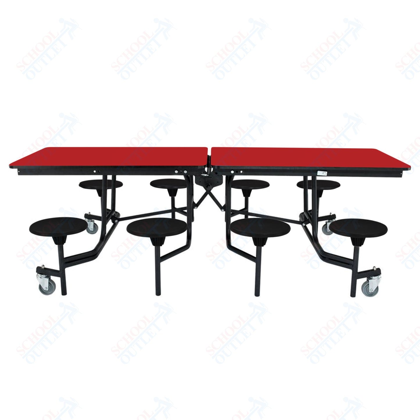 NPS Mobile Cafeteria Table - 30" W x 8' L - 8 Stools - MDF Core - Protect Edge - Chrome Frame