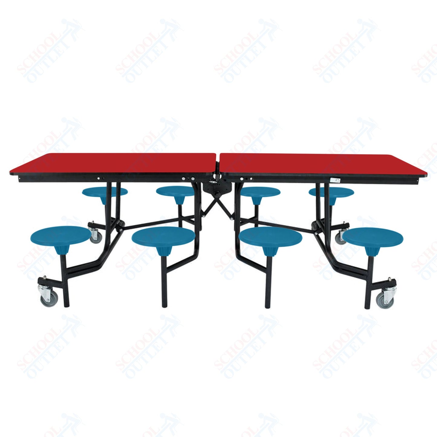 NPS Mobile Cafeteria Table - 30" W x 8' L - 8 Stools - MDF Core - Protect Edge - Chrome Frame