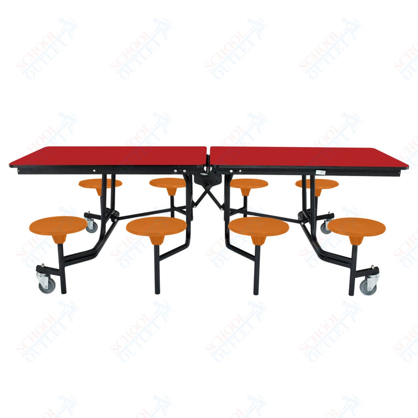 NPS Mobile Cafeteria Table - 30" W x 8' L - 8 Stools - MDF Core - Protect Edge - Chrome Frame