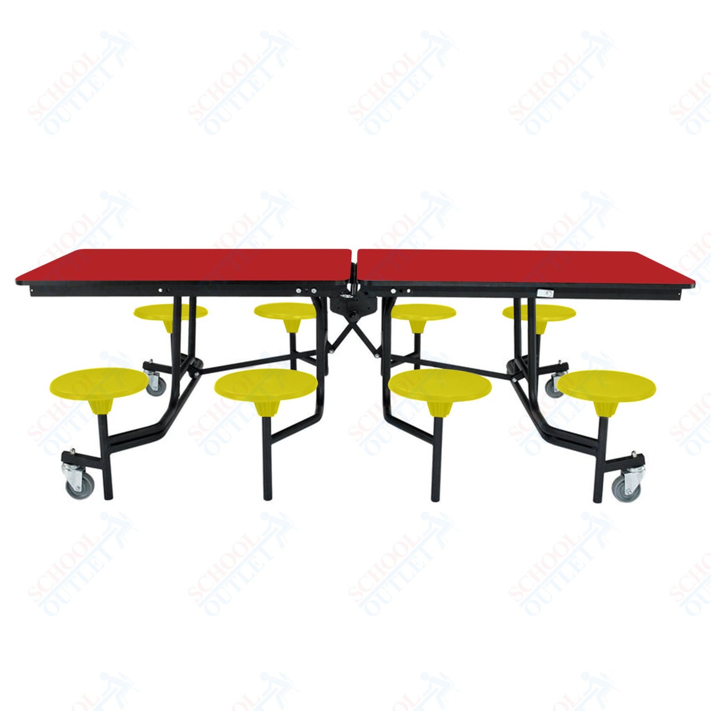 NPS Mobile Cafeteria Table - 30" W x 8' L - 8 Stools - MDF Core - Protect Edge - Chrome Frame