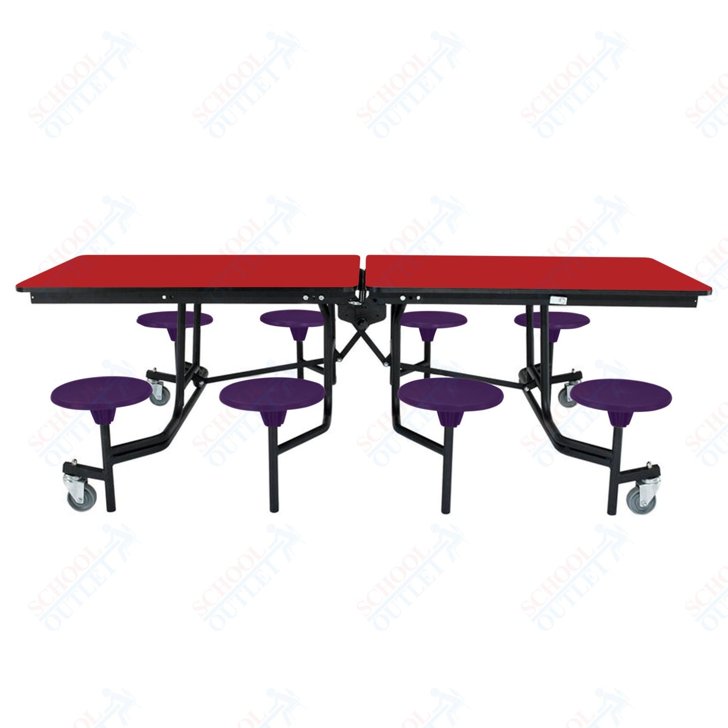 NPS Mobile Cafeteria Table - 30" W x 8' L - 8 Stools - MDF Core - Protect Edge - Chrome Frame