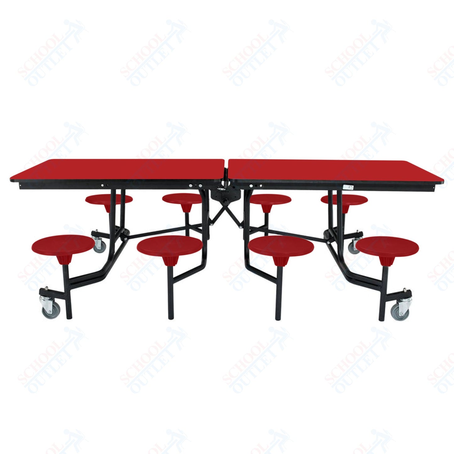NPS Mobile Cafeteria Table - 30" W x 8' L - 8 Stools - MDF Core - Protect Edge - Chrome Frame