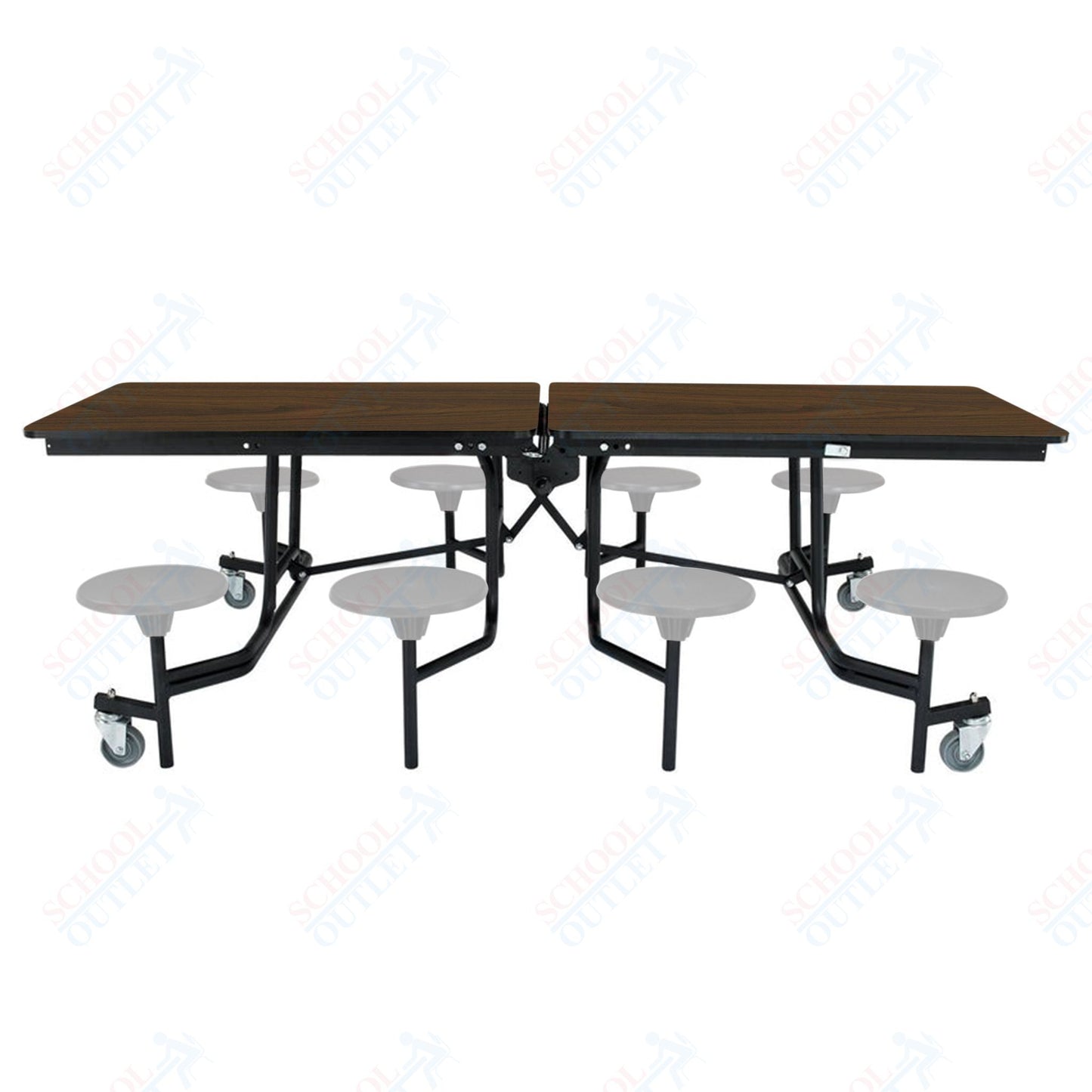 NPS Mobile Cafeteria Table - 30" W x 8' L - 8 Stools - MDF Core - Protect Edge - Chrome Frame