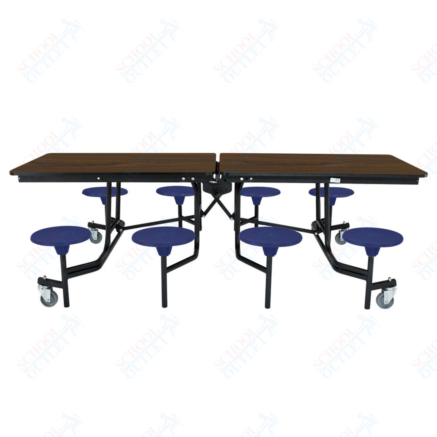 NPS Mobile Cafeteria Table - 30" W x 8' L - 8 Stools - MDF Core - Protect Edge - Chrome Frame