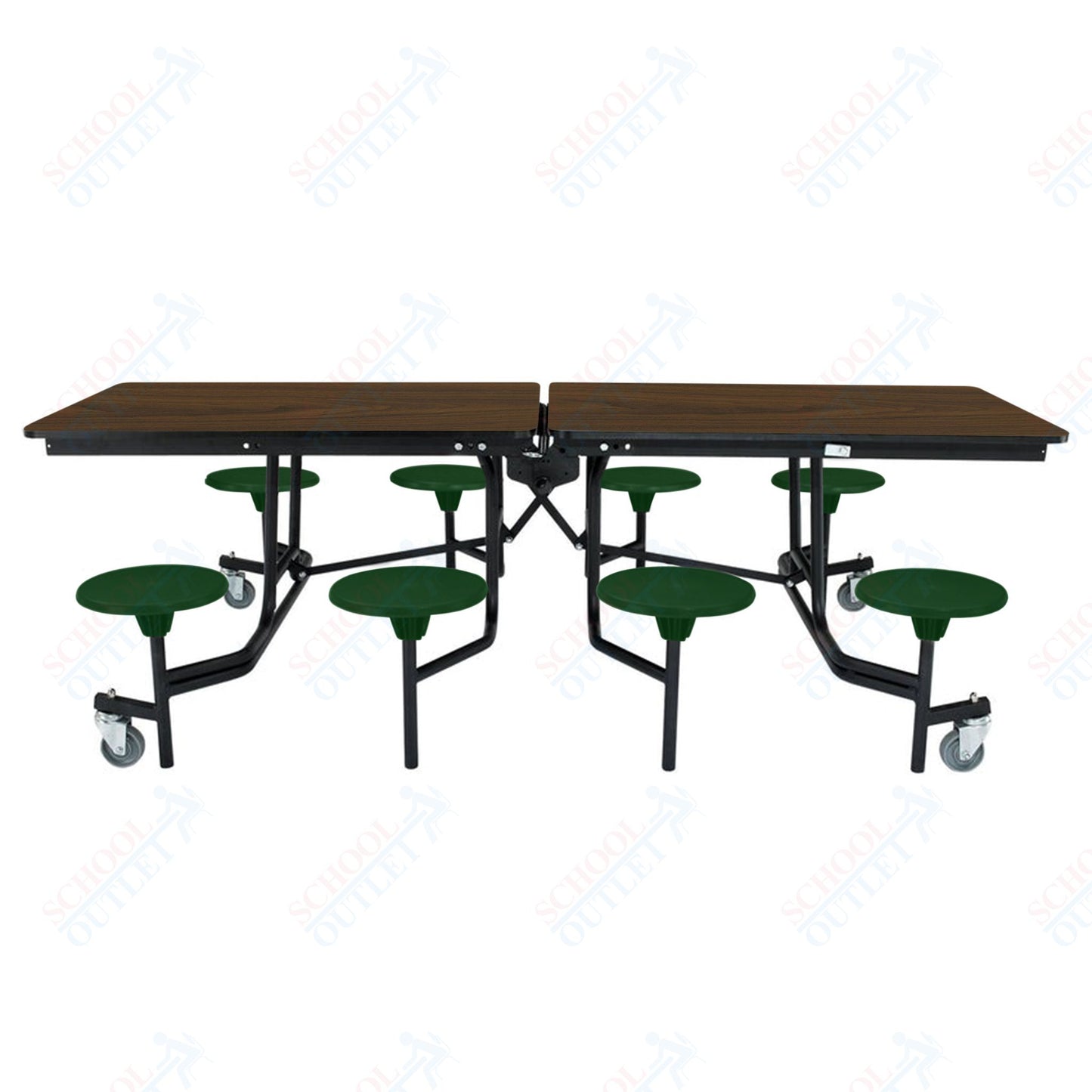 NPS Mobile Cafeteria Table - 30" W x 8' L - 8 Stools - MDF Core - Protect Edge - Chrome Frame