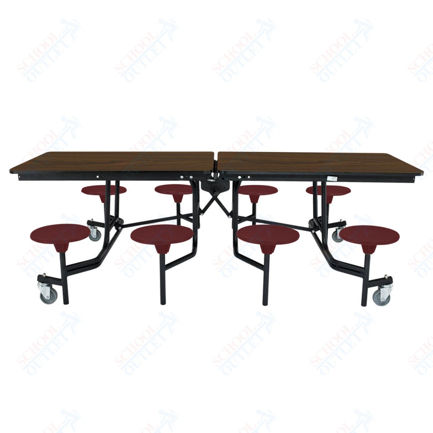 NPS Mobile Cafeteria Table - 30" W x 8' L - 8 Stools - MDF Core - Protect Edge - Chrome Frame